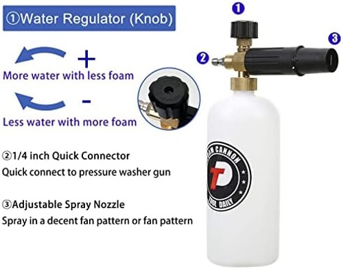 Tool Daily Foam Cannon with 1/4 Inch Quick Connector, 1 Liter, 5 Pressure Was…