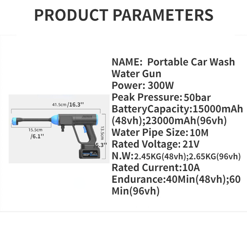 300W 48/96VH High Pressure Cordless Water Spray Gun Portable Car Electric Washer