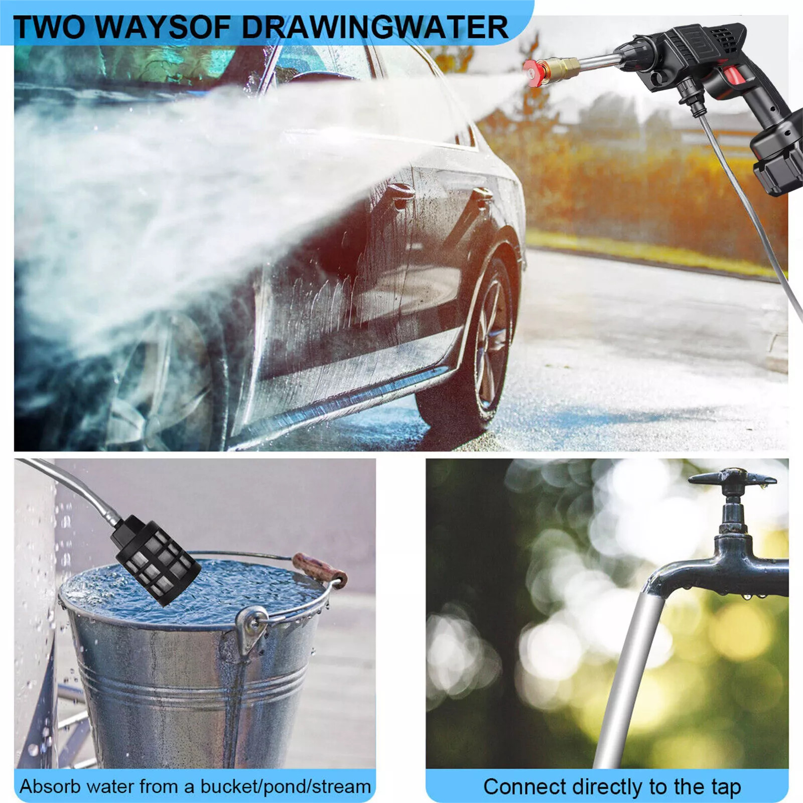 Portable Cordless Electric High Pressure Water Spray Gun Car Washer Cleaner Tool