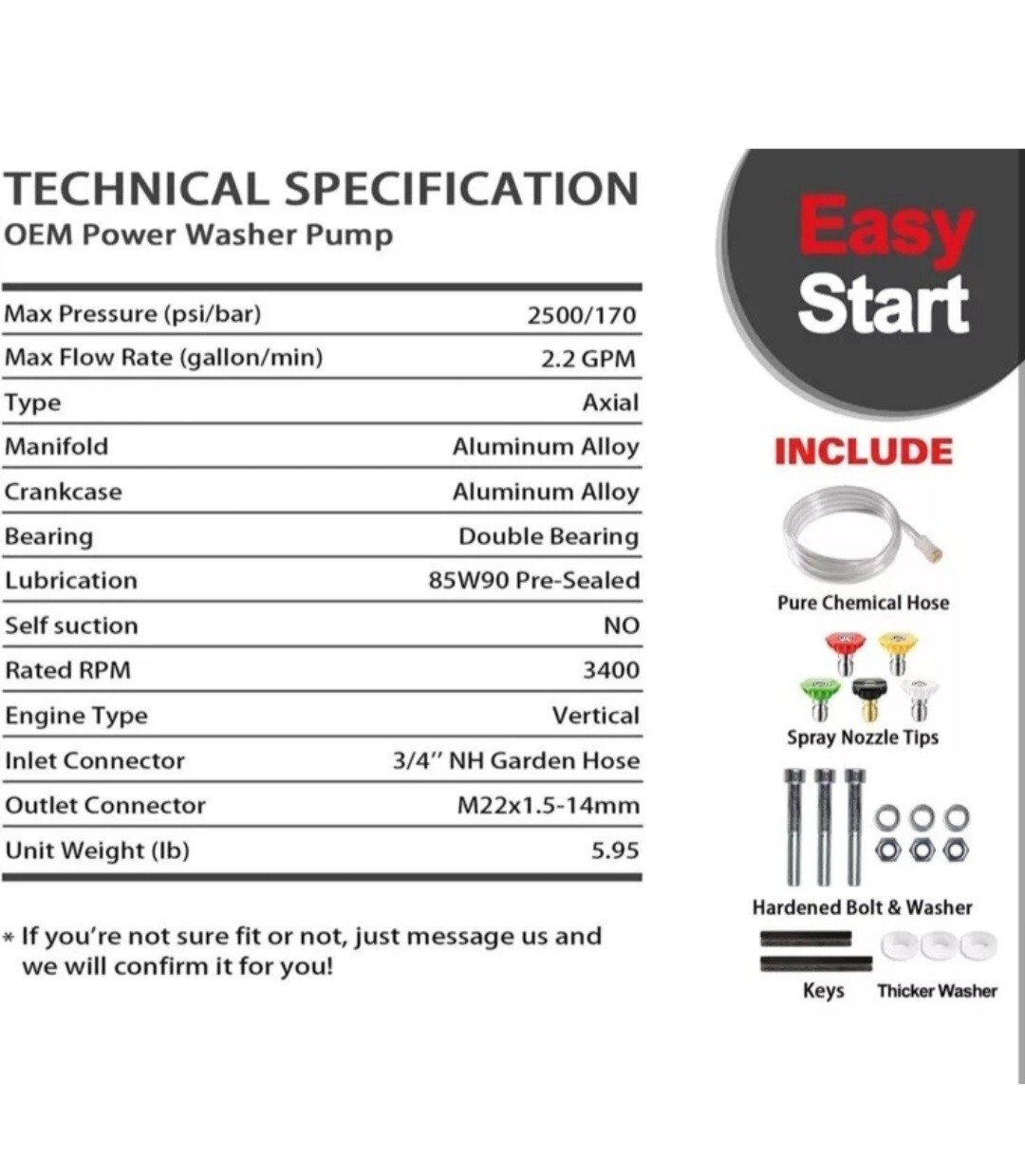 YAMATIC Pressure Washer Replacement Pump 7/8″Shaft Vertical 2500 PSI 2.0 GPM New
