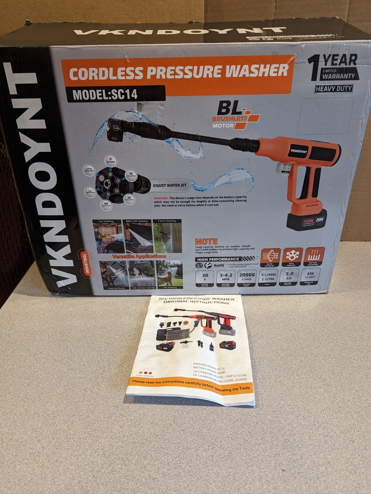 Cordless Pressure Washer, 2000PSI MAX with Brushless Motor