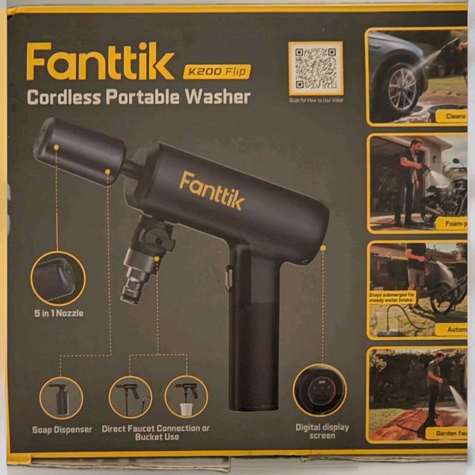 Fanttik K200 Flip Cordless Portable Pressure Washer 5-in-1 Nozzle Digital…