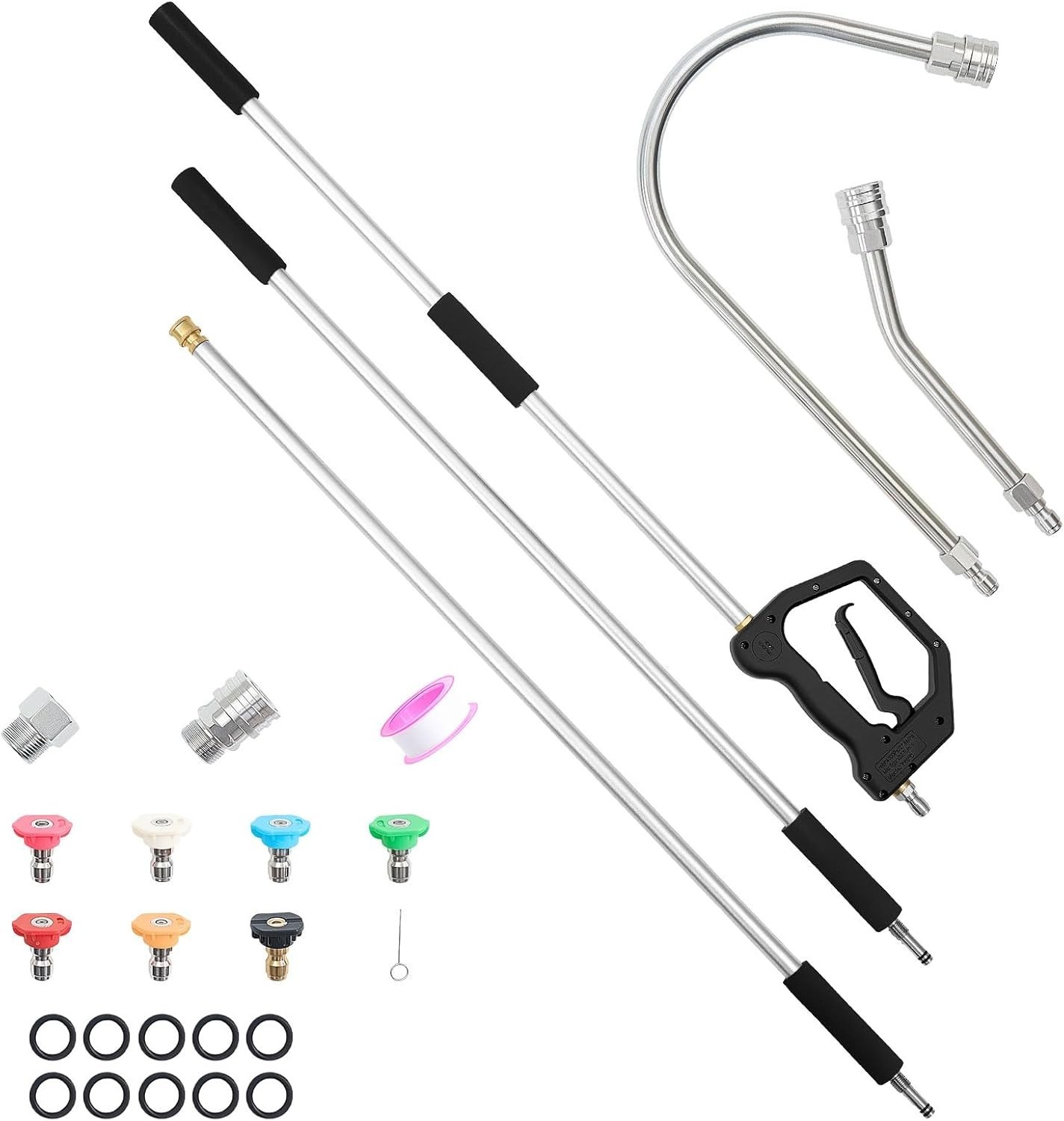 9 FT Telescoping Pressure Washer Extension Wand with 7 Nozzles for High Cleaning