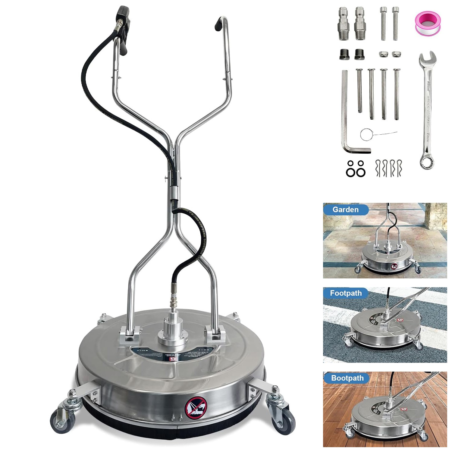 20″ Pressure Washer Surface Cleaner w/ Dual Handles & 4 Wheels for Driveways