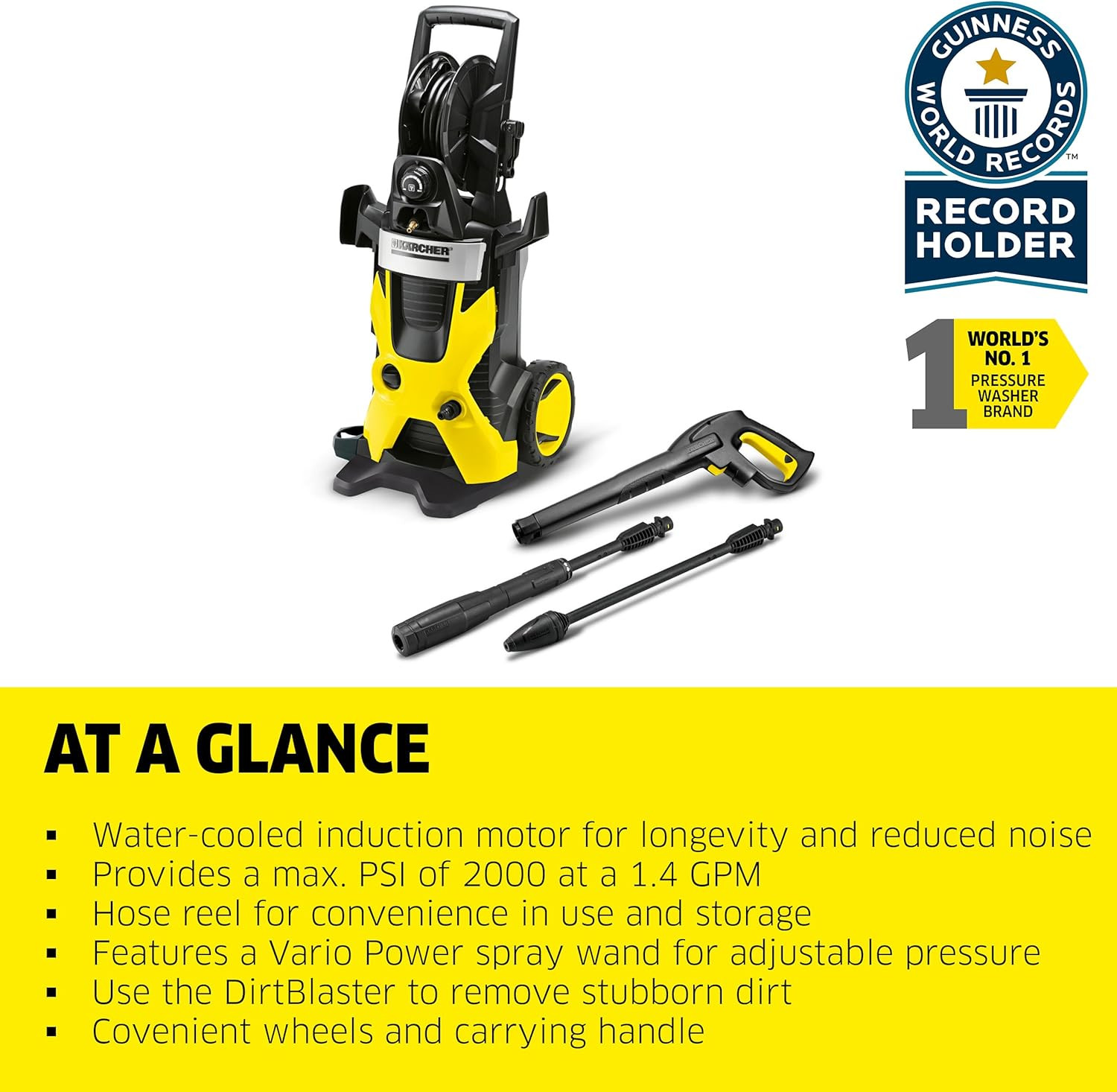 Kärcher K5 Premium, 1.4 GPM Pressure Washer with Hose Reel, Vario Power & Dirtbl