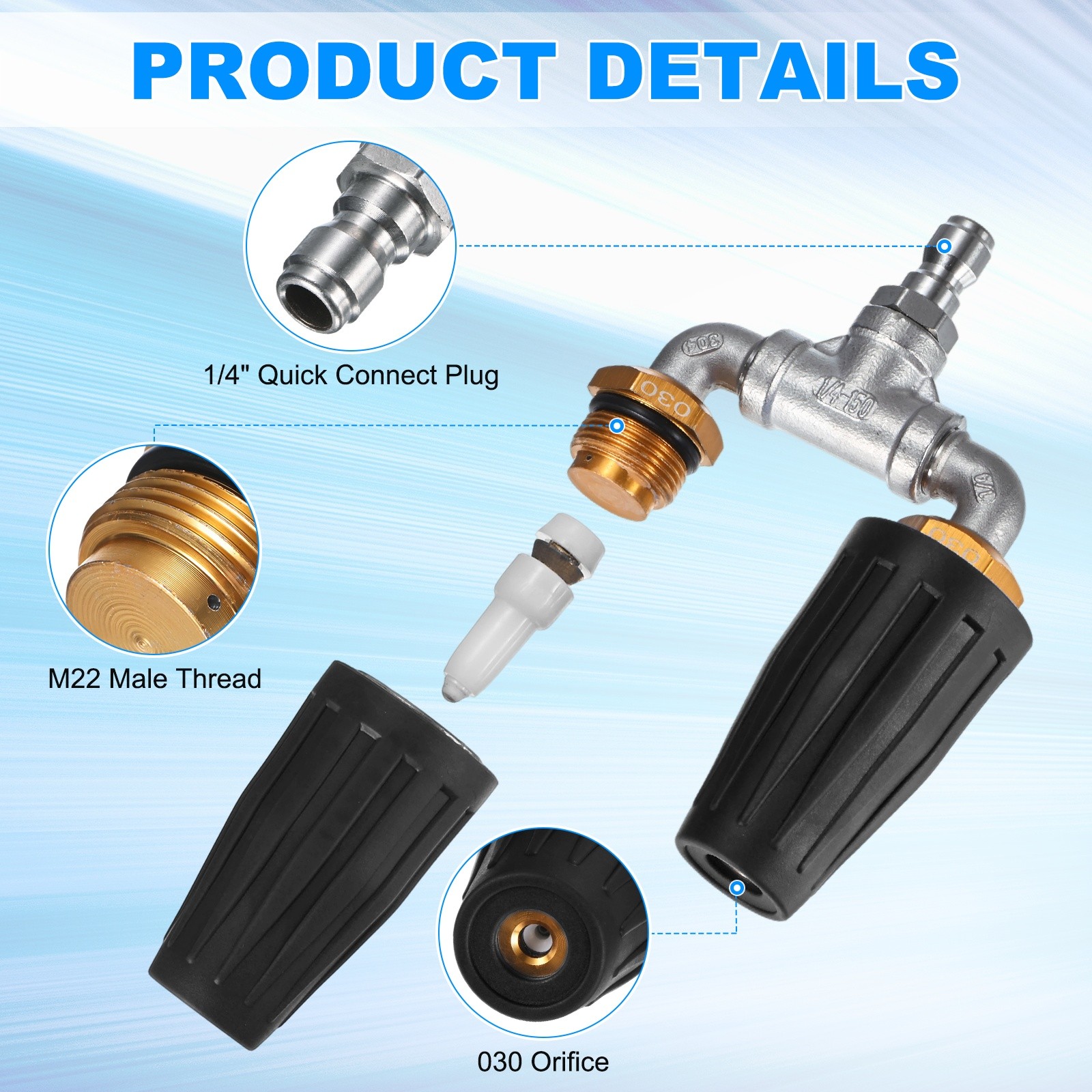 360° Rotating 4000 PSI Turbo Nozzle with 1/4″ Quick Connector[030, Black]