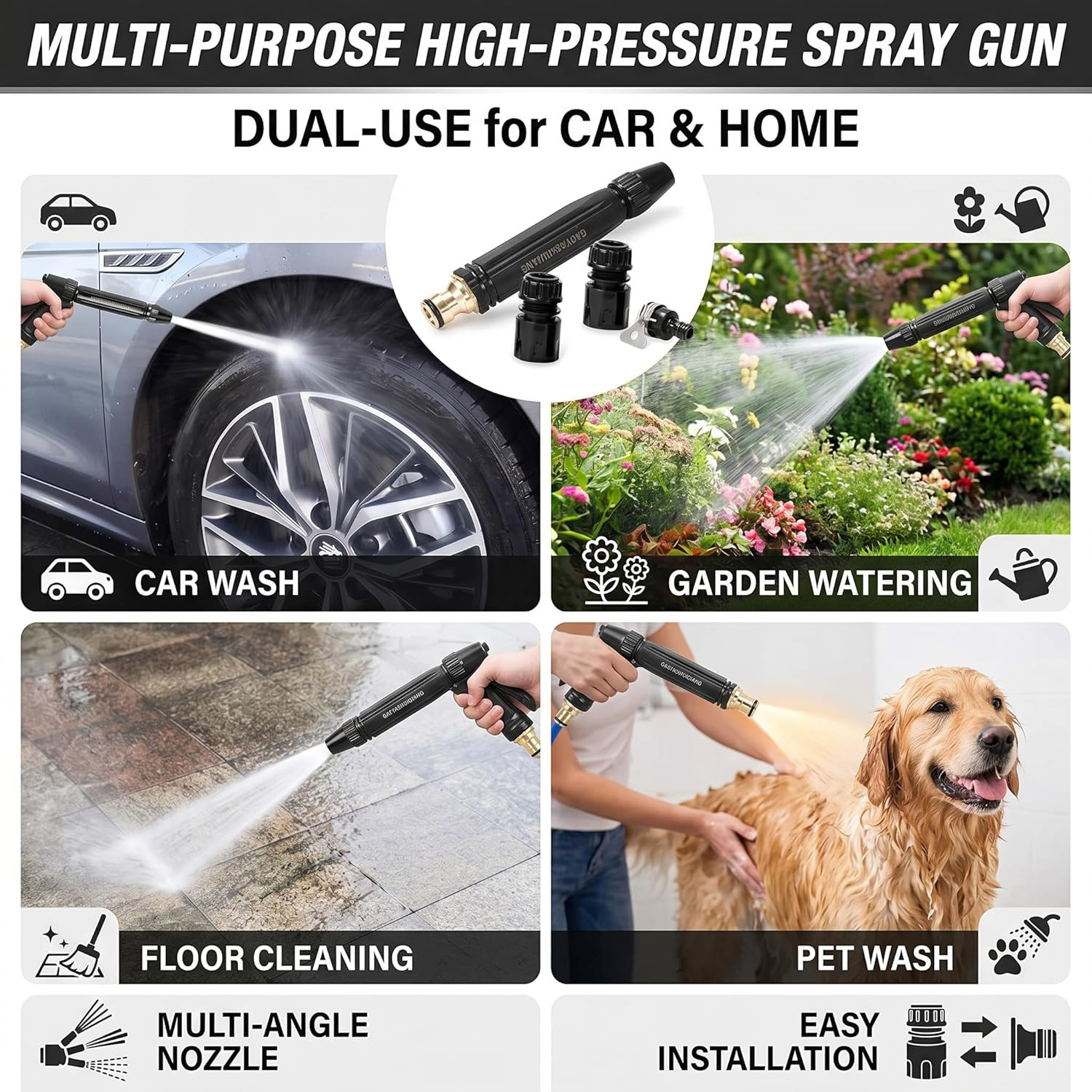 High Pressure Water Gun-5-In-1 Nozzle Garden Hose Car Wash Outdoor Cleaning