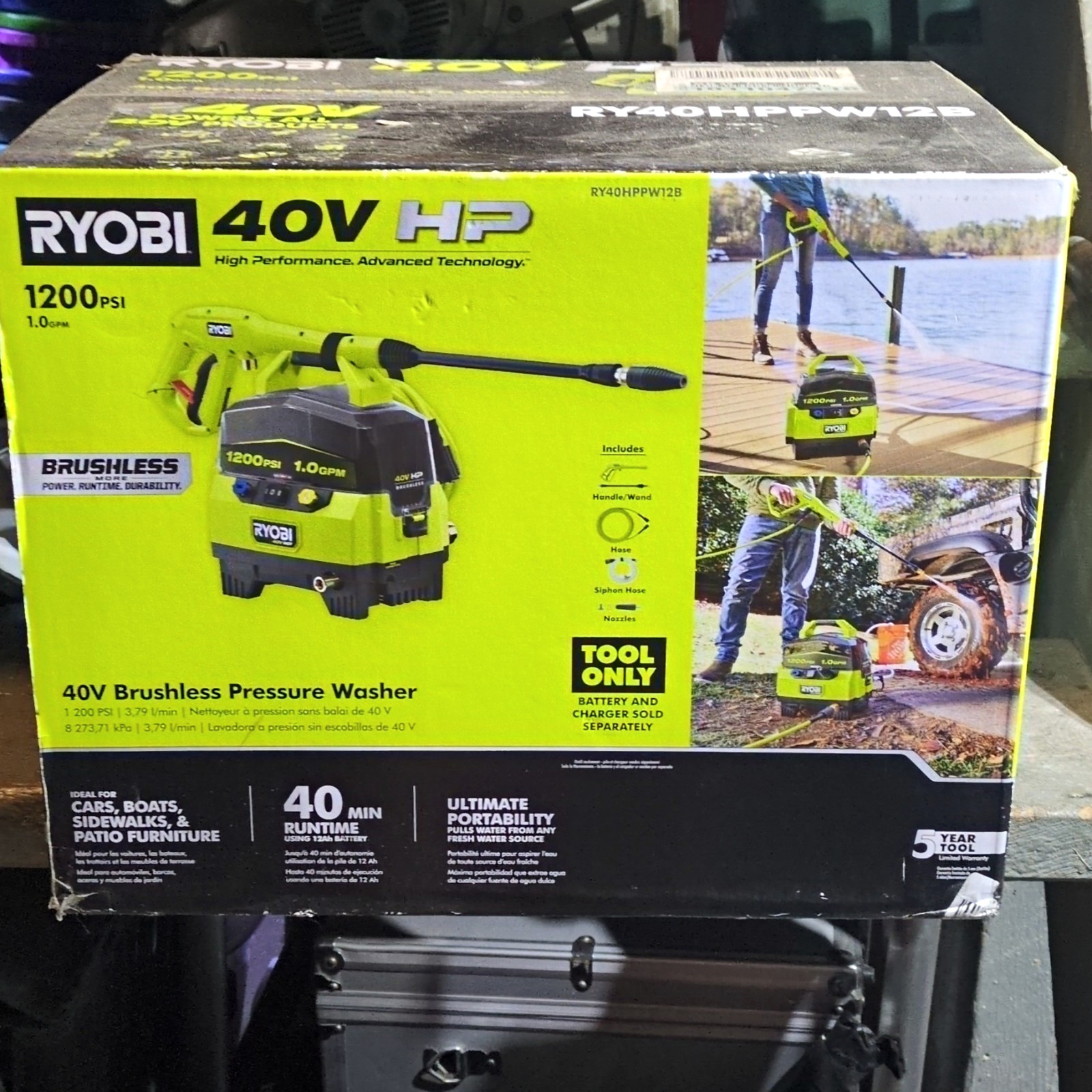RYOBI 40V Brushless Cold Water Pressure Washer 1200 PSI RY40HPPW12B