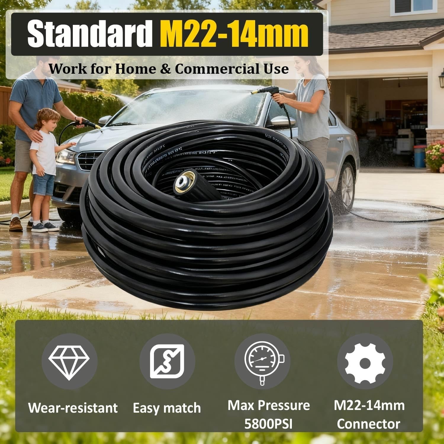 Manguera de hidrolavadora de 50 pies para lavadora a presion 5800 PSI resistente
