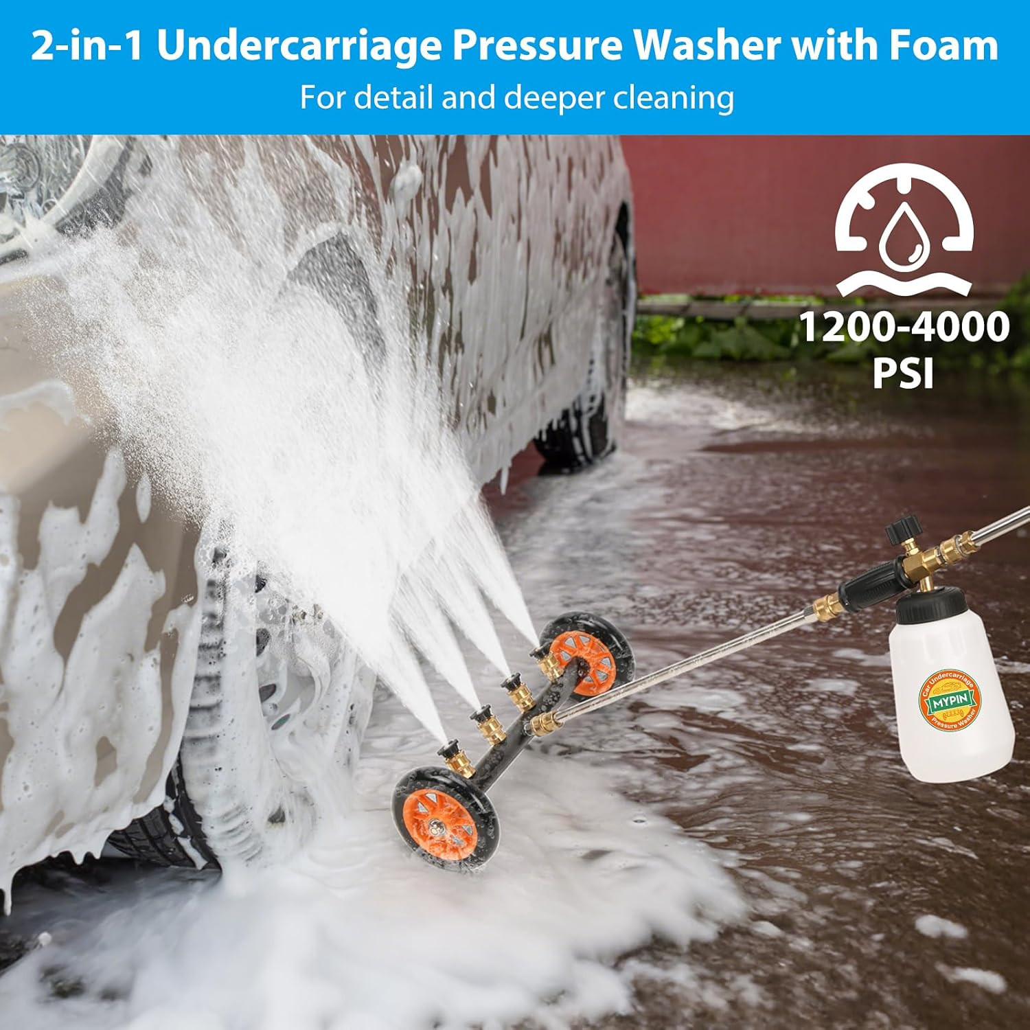 2-In-1 Undercarriage Pressure Washer Water Broom with Replaceable Nozzle, 16 Inc