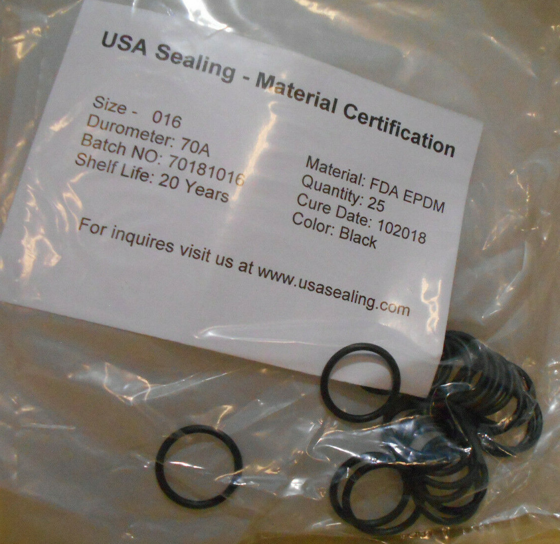 Lot of 125 FDA EPDM O-Rings (Dash 016) 0.614″ ID 0.754″ OD