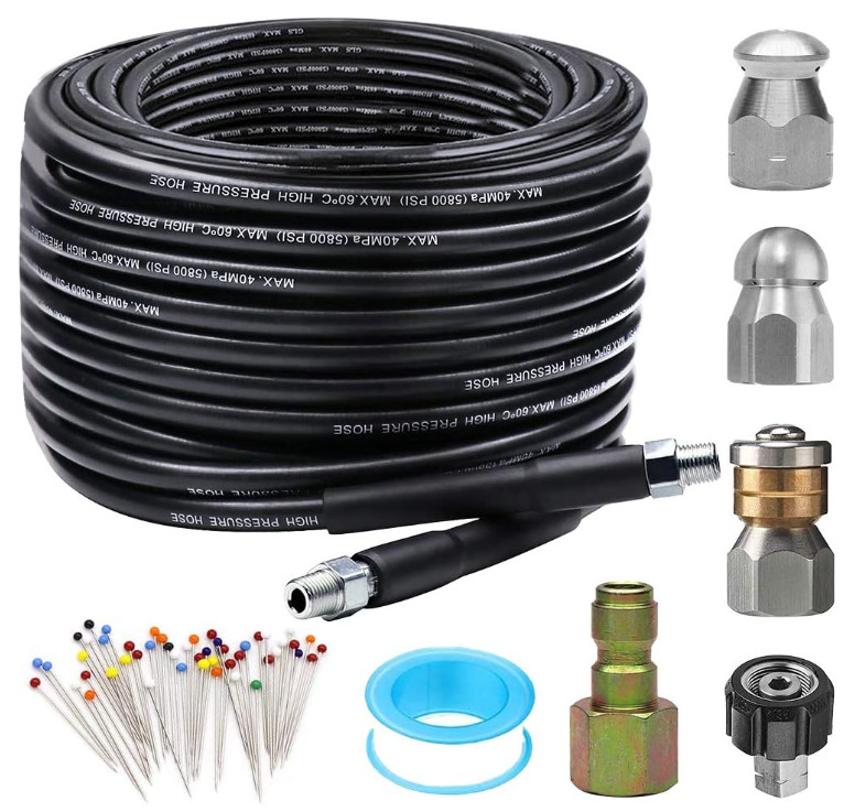Kit de limpieza de tuberías 50 ft, 5800 PSI, conexión 1/4″ NPT, alta presión