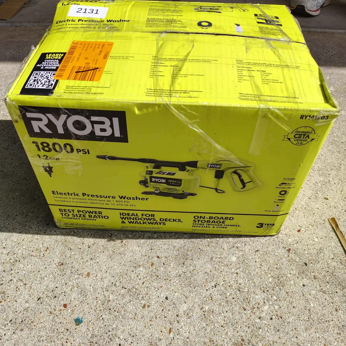 RYOBI RY141803 1800 PSI 1.2 GPM Electric Pressure Washer
