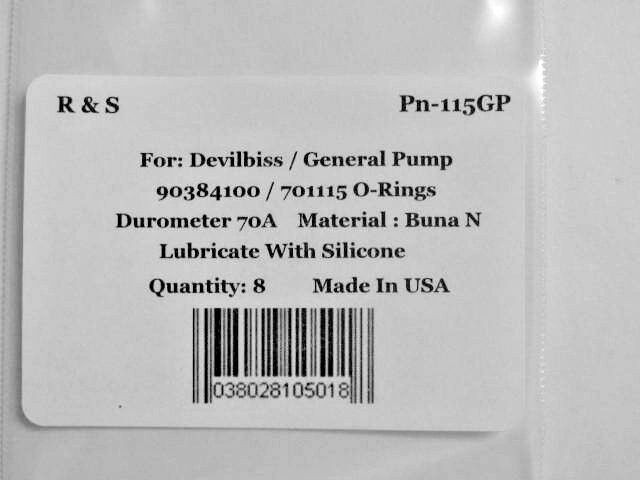 8 Devilbiss / General Pump 701115 / 90384100 O-Rings / R&S 115GP / Buna N Mat.
