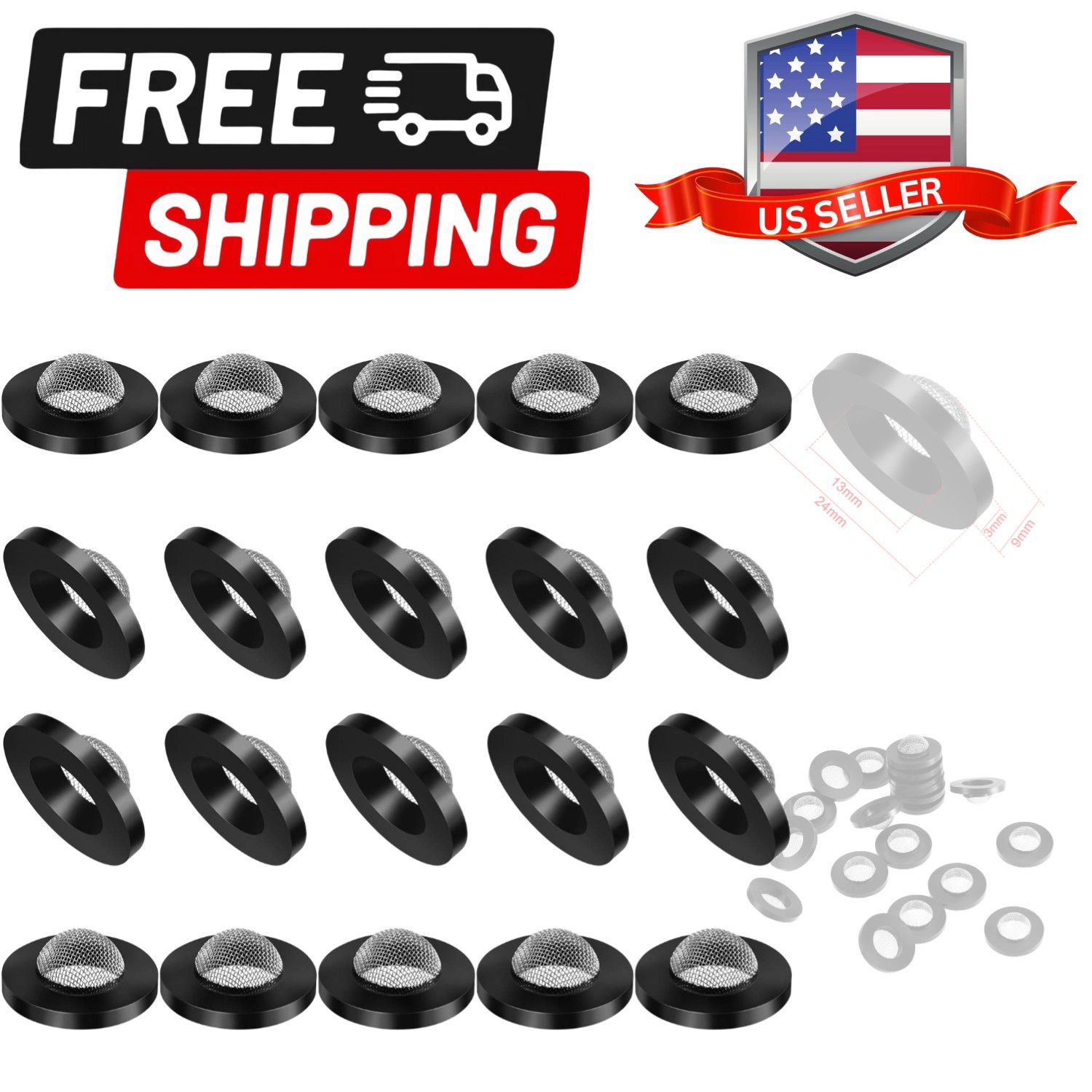 20 Pcs Hose Washer with Screen Filter Washers Stainless Steel & Black Rubber …