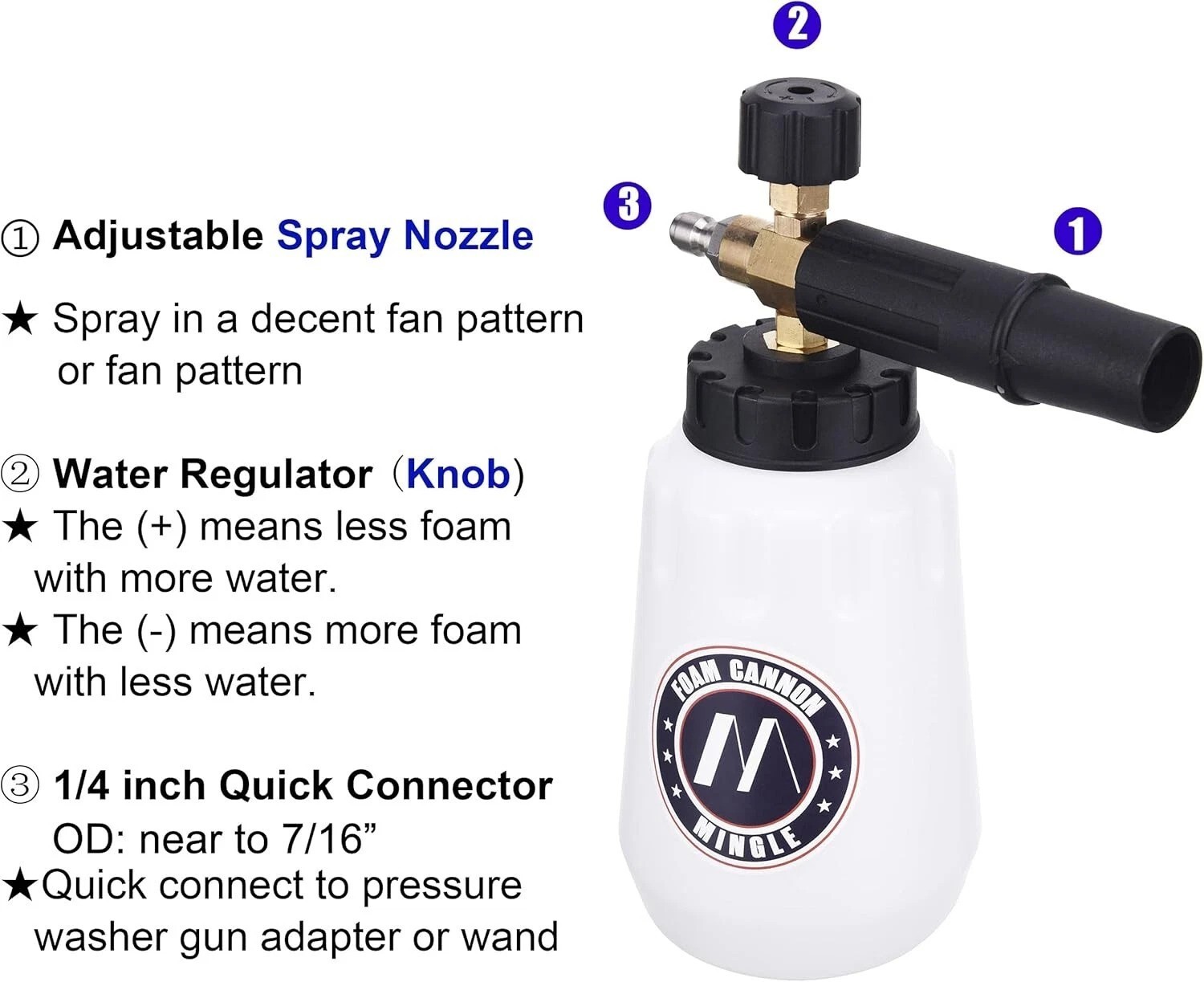 Effortless Cleaning: 1 Liter Foam Cannon with 5 Nozzle Tips for Karcher Washers