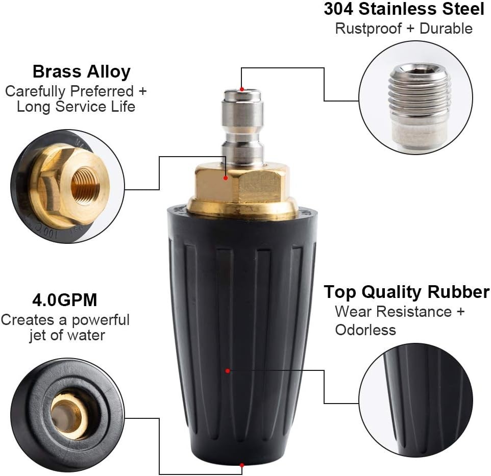 Pressure Washer Tips Turbo Nozzle Pressure Washer 4000 PSI Max Rotating Press…