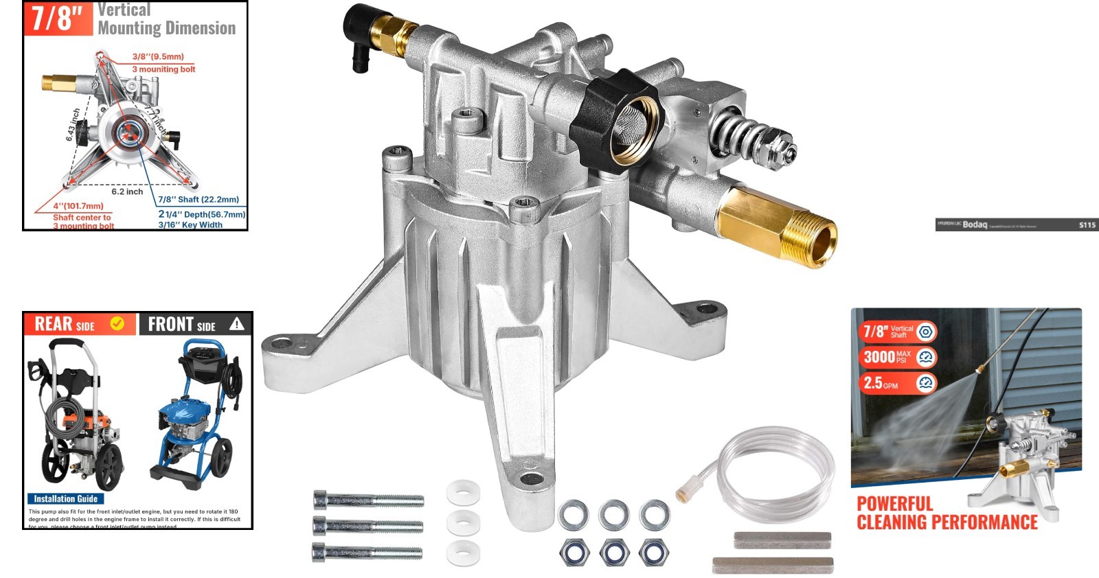 Aluminum 7/8″ Vertical Pump – 3000 PSI / 2.5 GPM for Efficient Power Washing