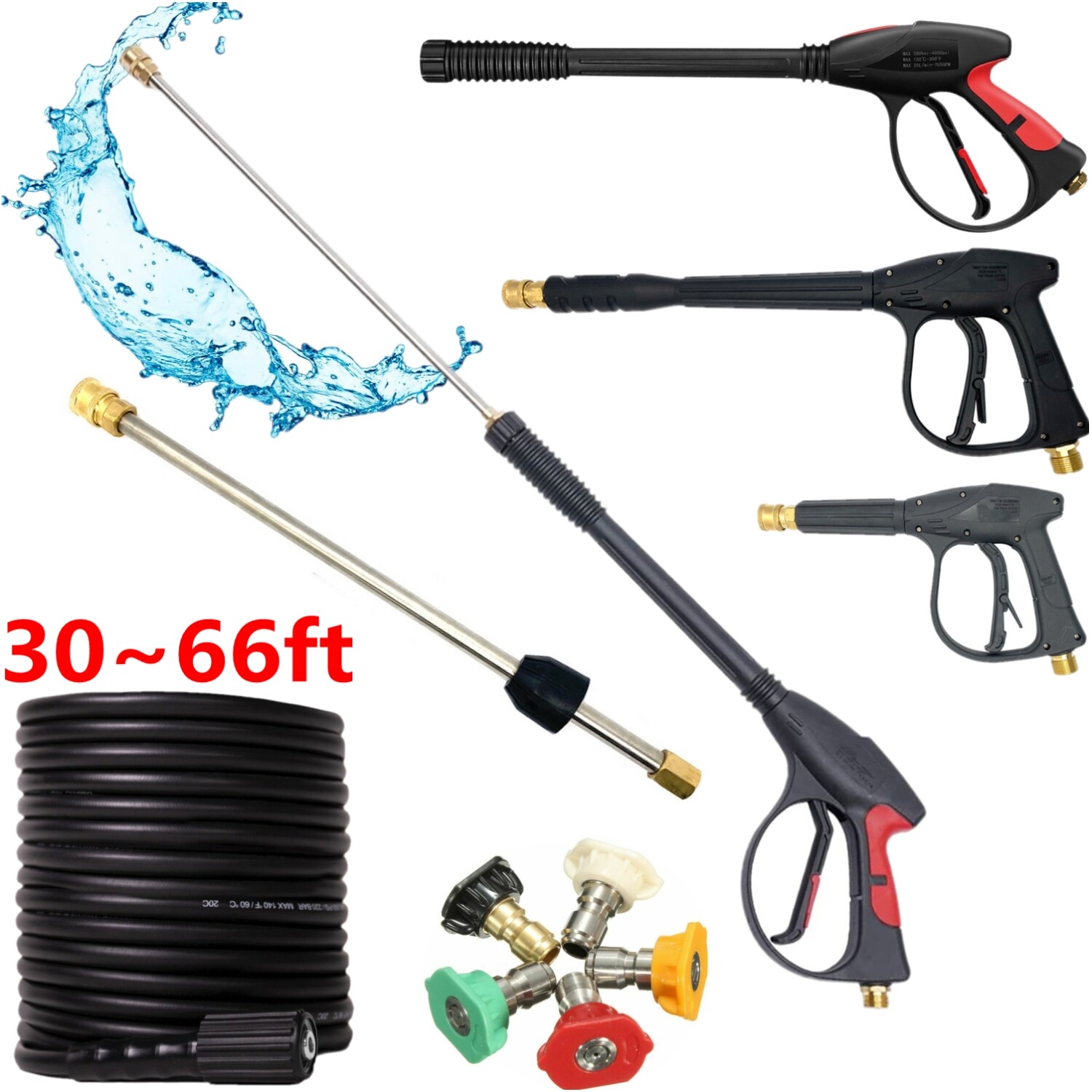 High Pressure Power Washer Spray Gun Wand Lance & Nozzle Tips Kit 4000PSI M22