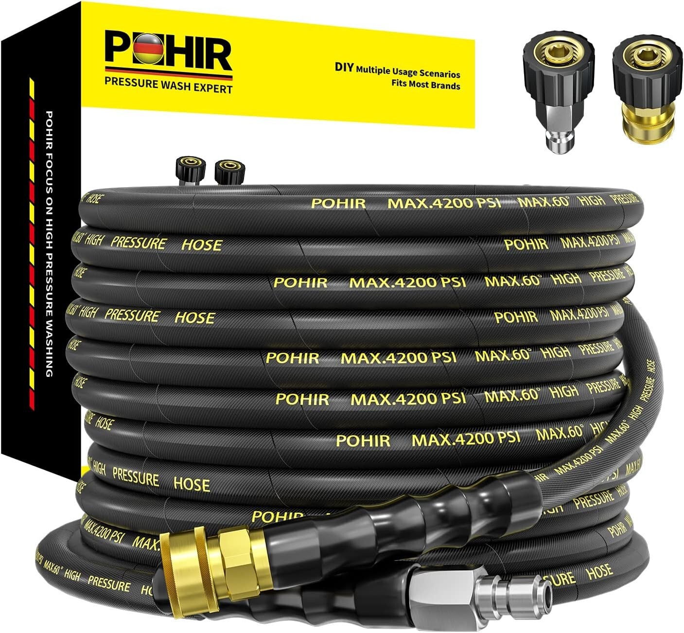 25FT Heavy Duty Power Washer Hose – 16000 PSI Burst Pressure & Flexible Design