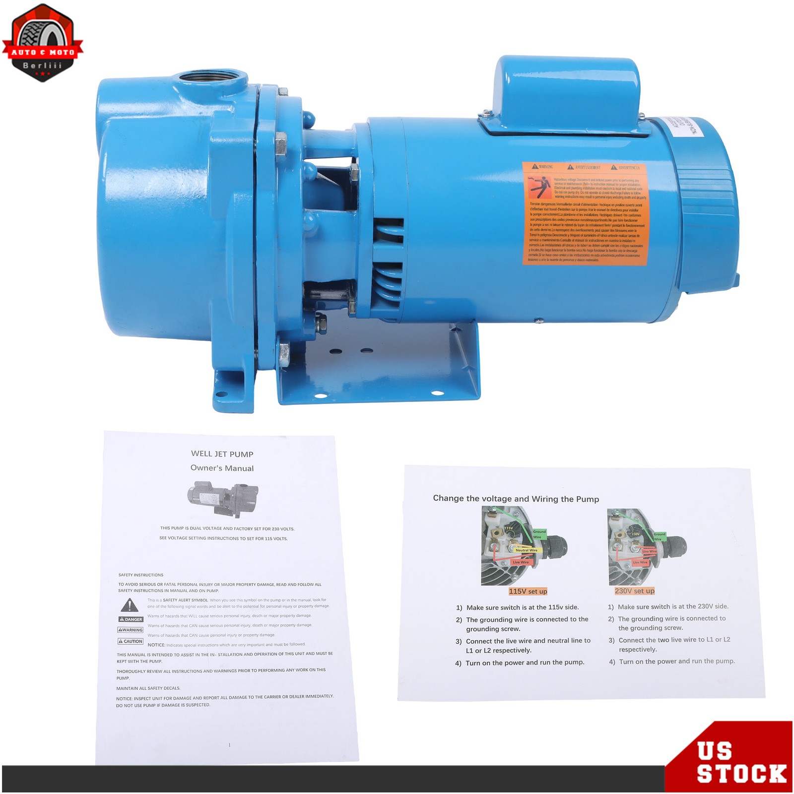 Water Well Irrigation Sprinkler Pump 115/230Volt GT15 Self-Priming Centrifugal