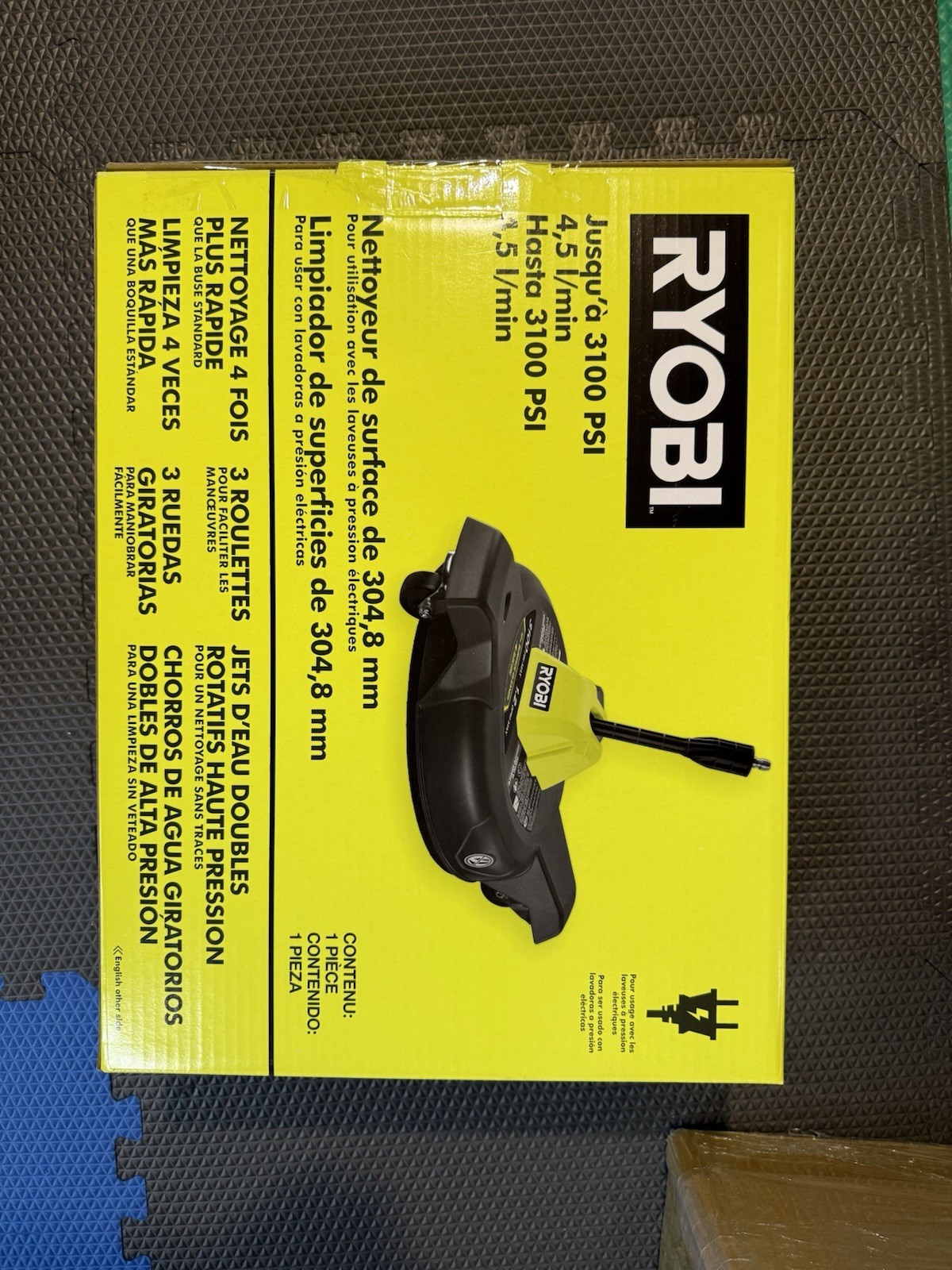 New Ryobi 12” 3100 PSI 1.2 GPM Electric Pressure Washer Surface Cleaner w/Caster