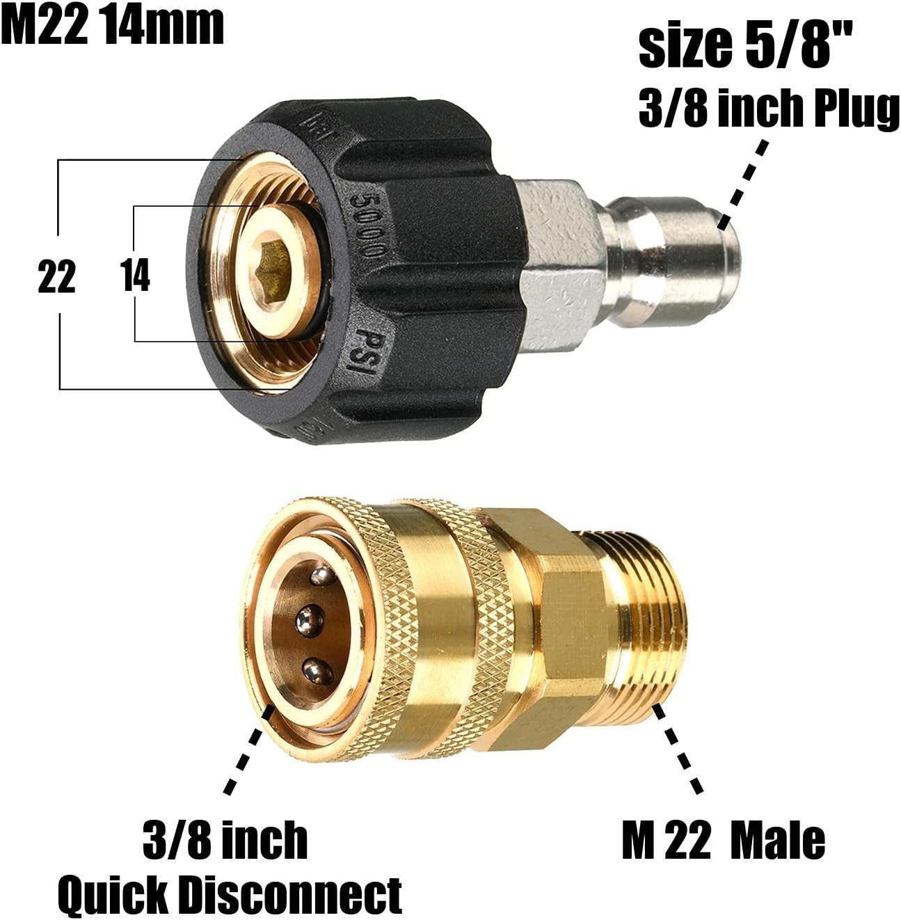 Durable 9-Pack Pressure Washer Fittings – M22 Brass Connectors for 5000 PSI