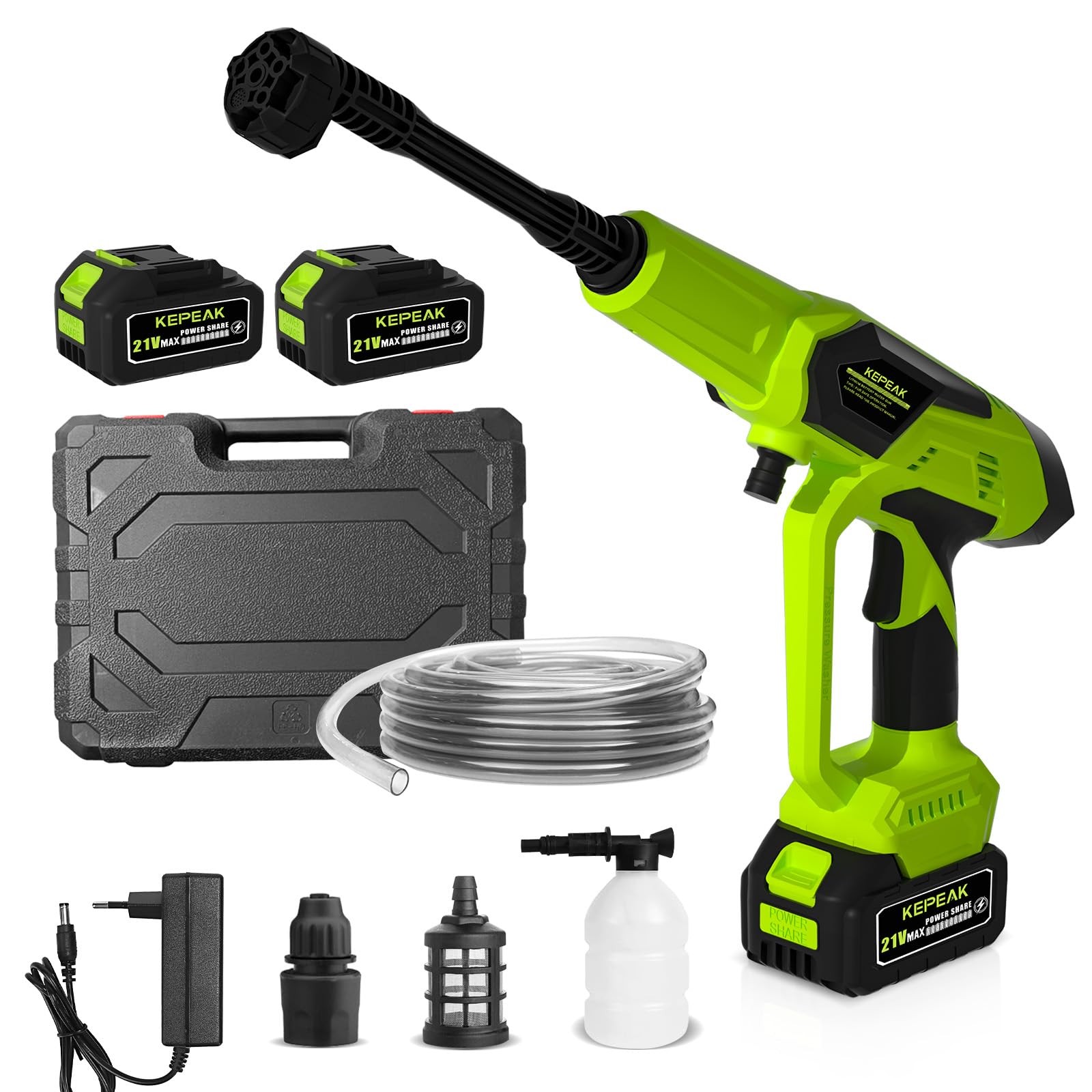 KEPEAK Cordless Pressure Washer 1450PSI 6-in-1 Nozzle 21V Portable Handheld Powe