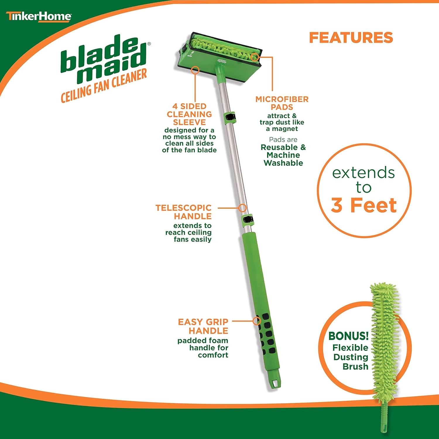 Blade Maid Ceiling Fan Cleaner & Flexible Kit- 3ft Pole