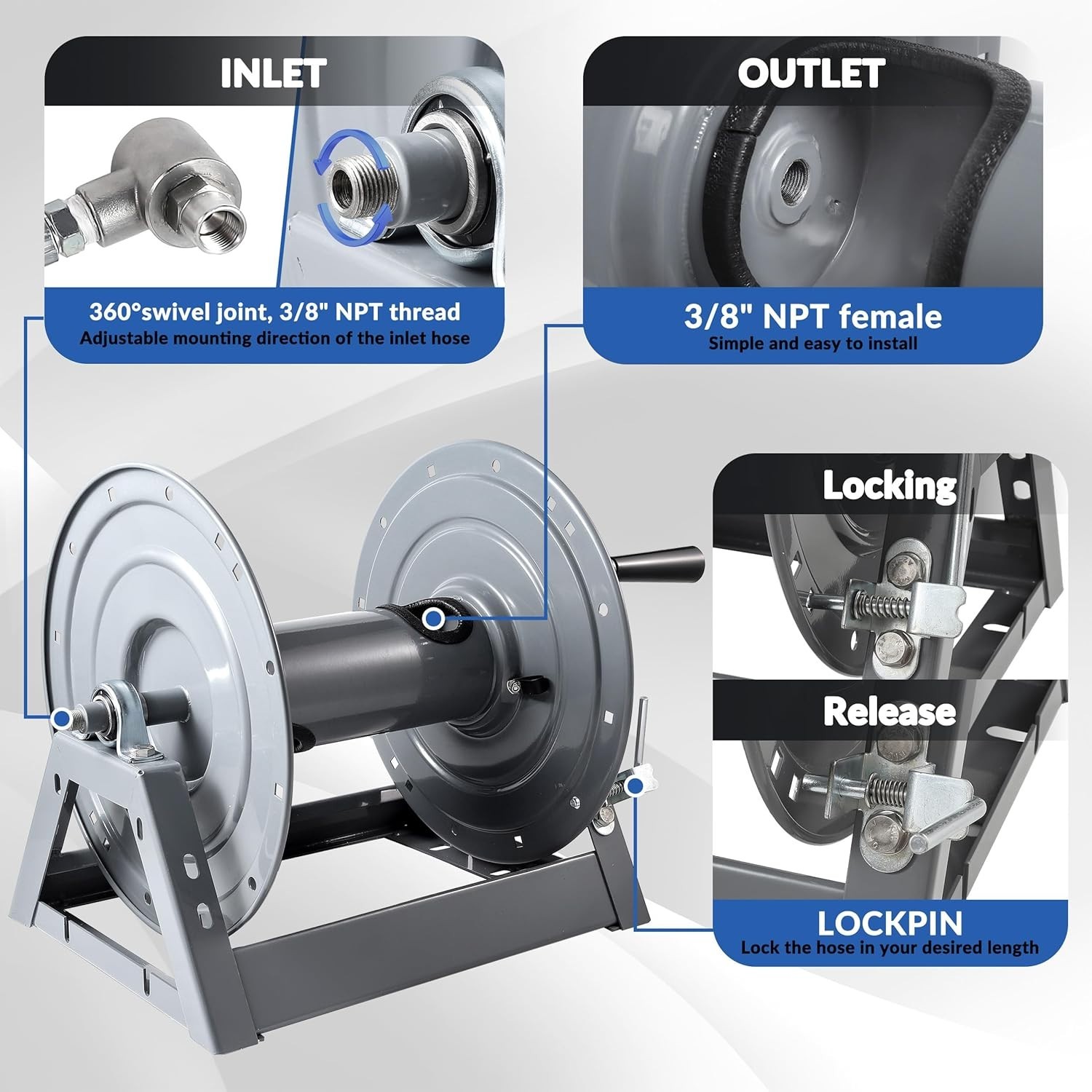 Durable 300FT Hose Reel for Pressure Washers – Fits Most Brands, Easy Install