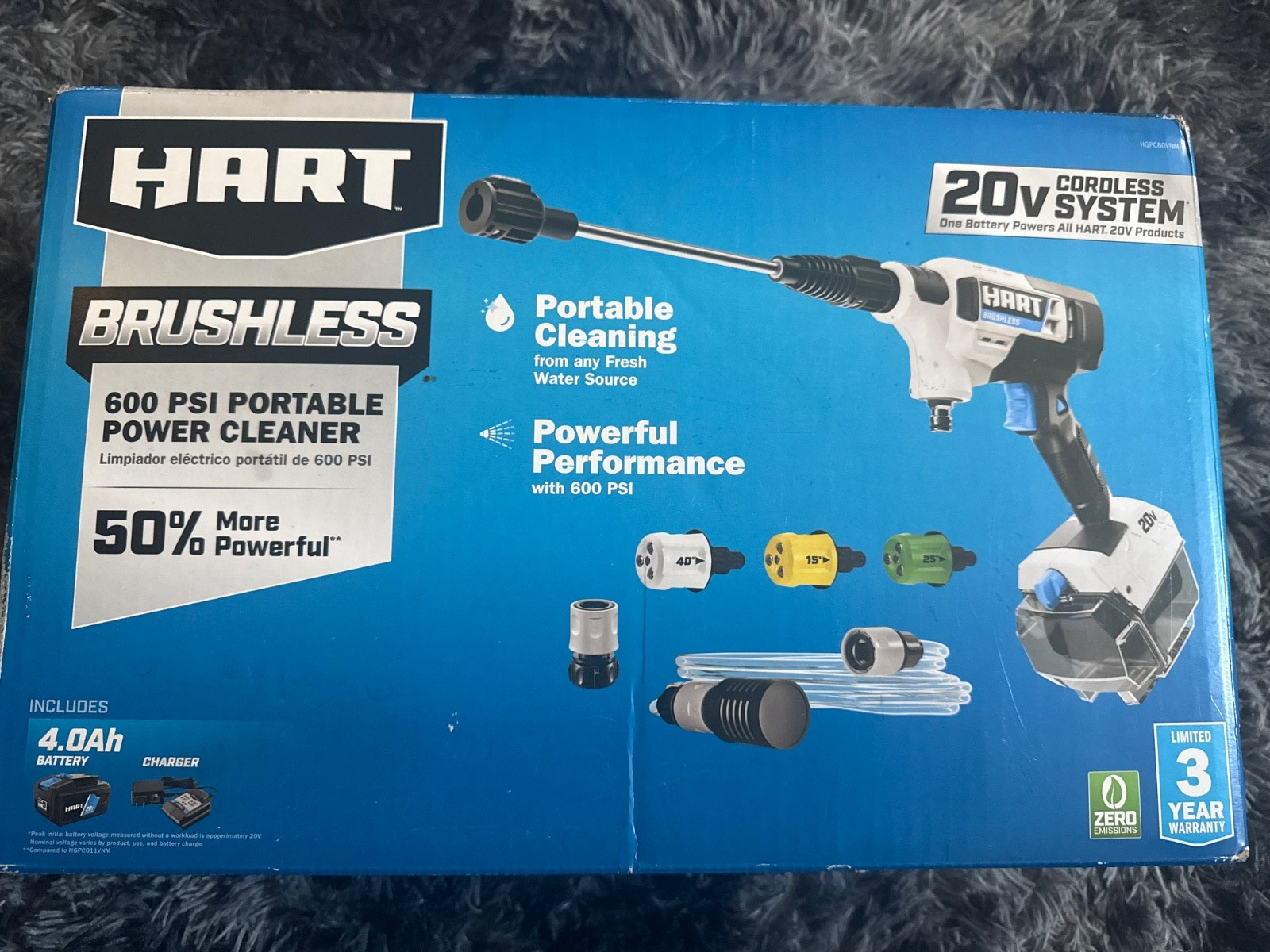 HART 20V Cordless Brushless 600PSI Power Cleaner Kit w/4.0Ah Battery Included
