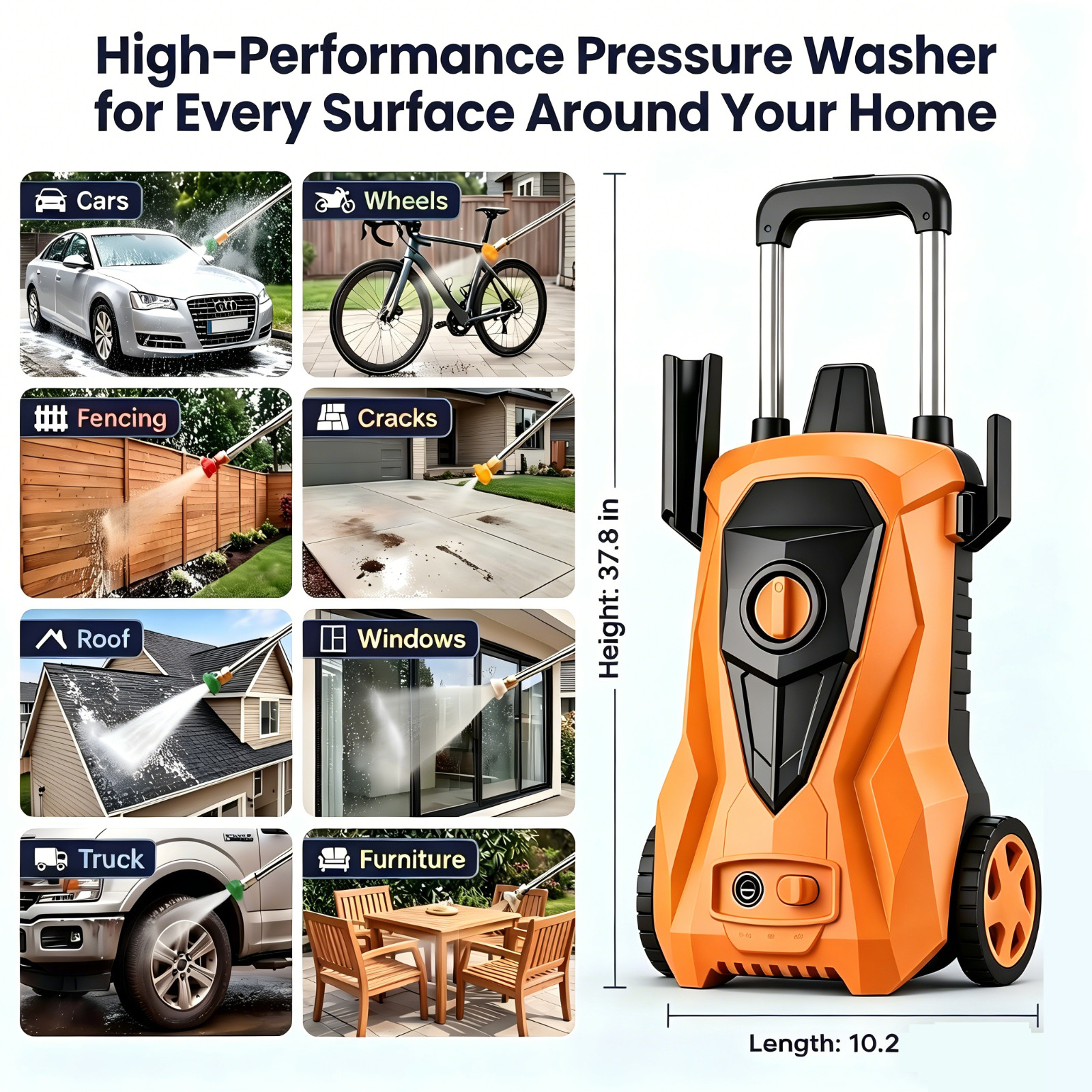 4800 PSI 3.2 GPM Portable Electric Power Washer, Home & Outdoor Pressure Washer