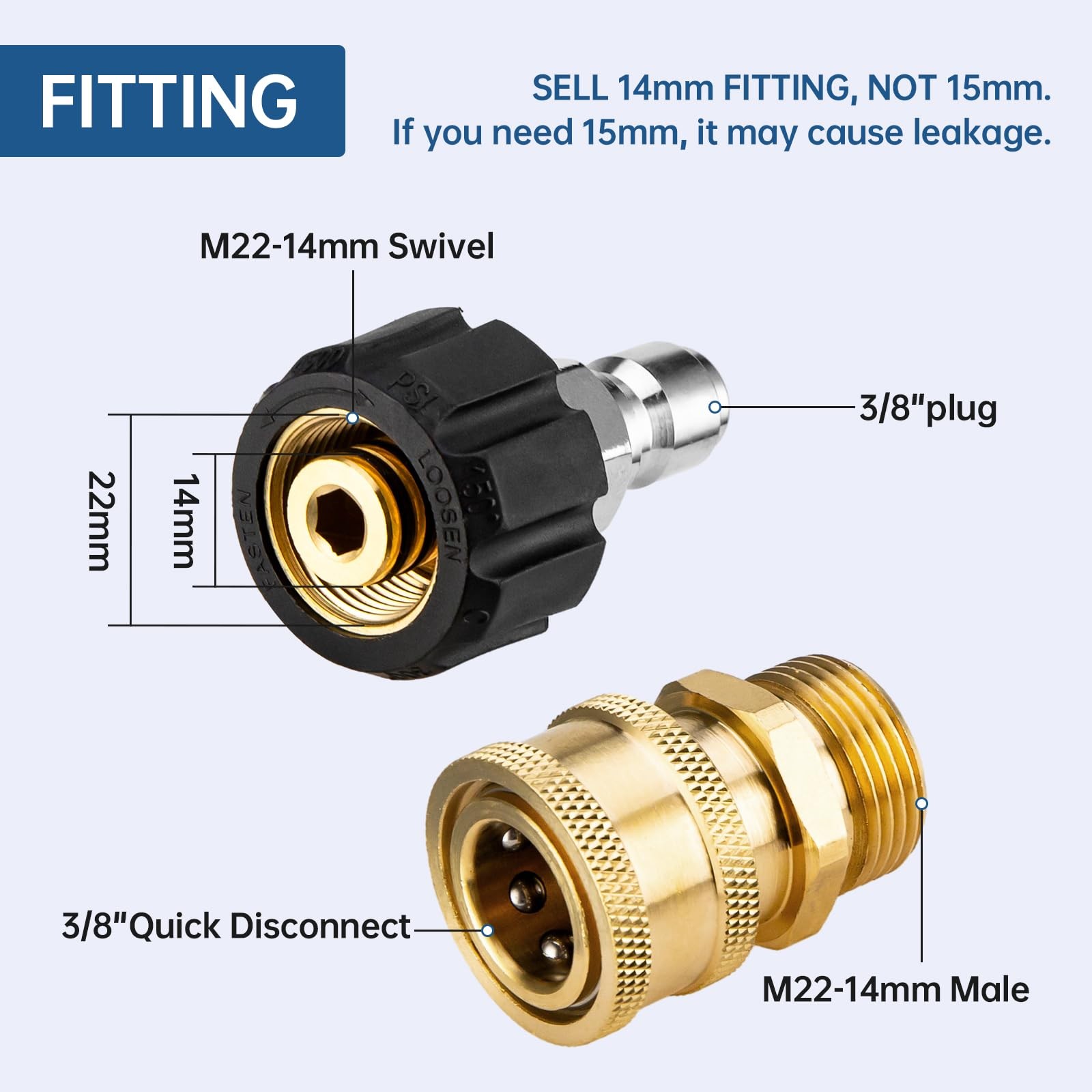 Pressure Washer Hose Adapter Set M22 to 3/8 Quick Connect For Power Washer Hose