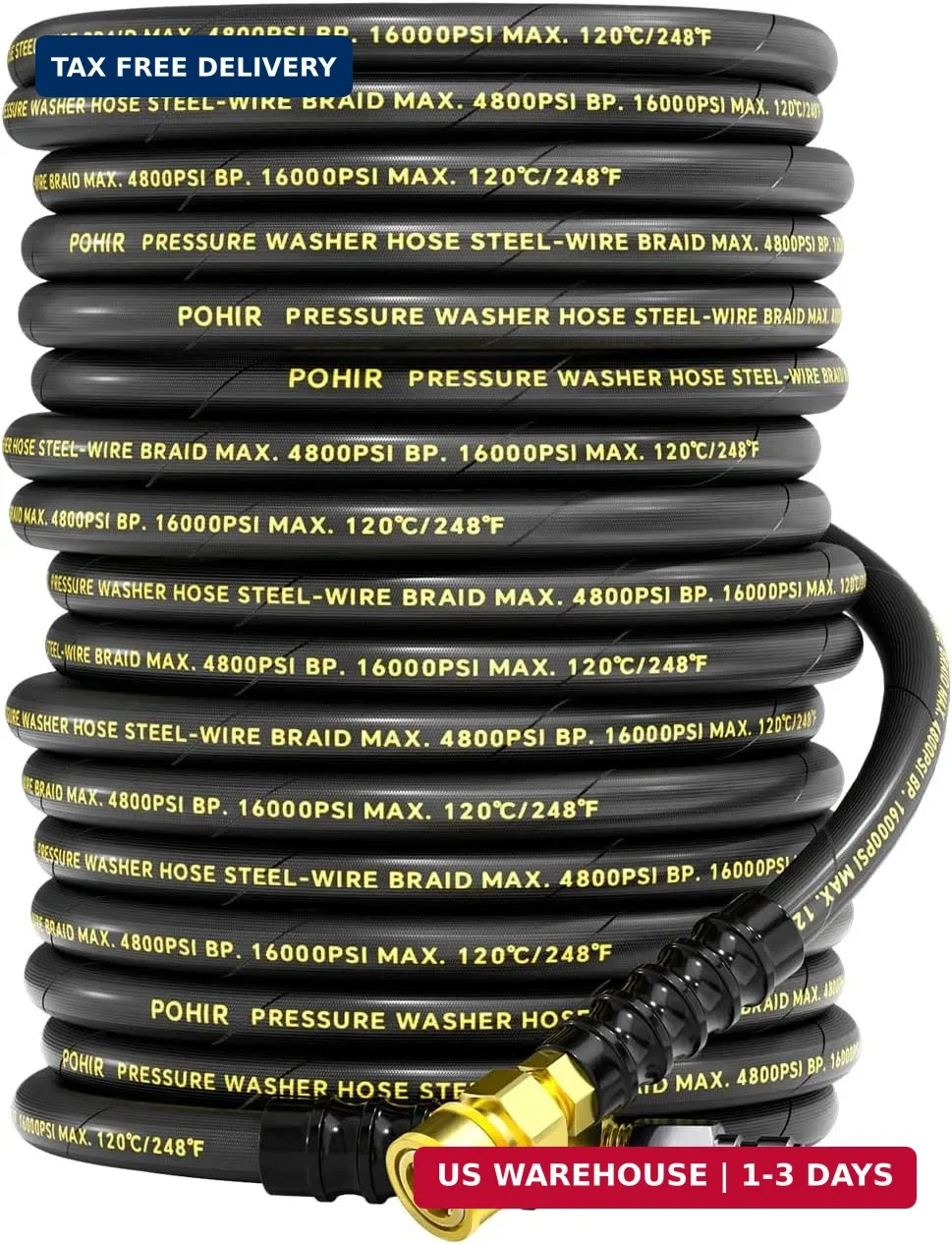 POHIR 3/8″ Pressure Washer Hose 100ft 4800PSI, Power Washer Hose Steel Wire Brai