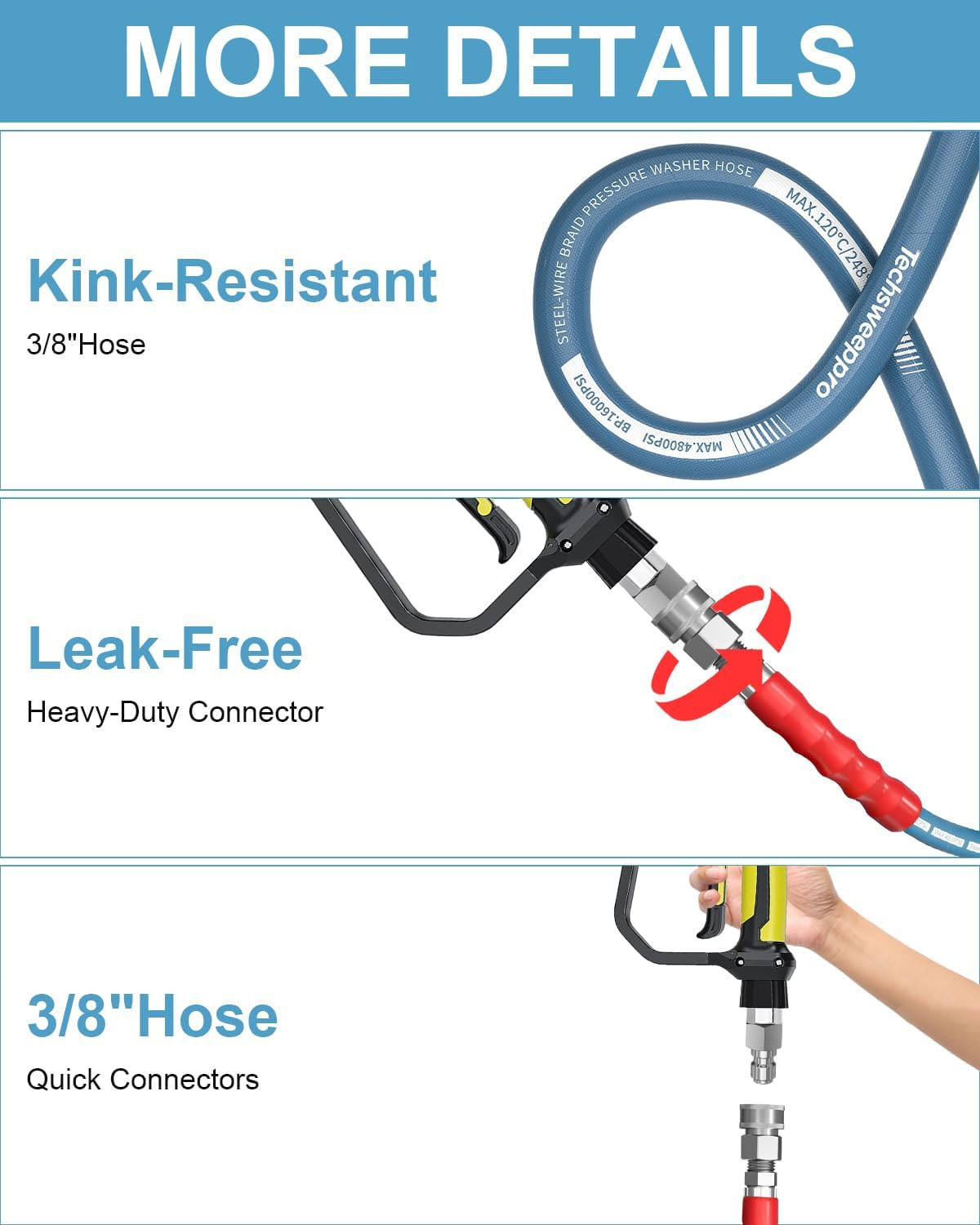 4800PSI Pressure Washer Hose 100FT with 3/8″ Swivel Quick Connect for Cold/Hot W