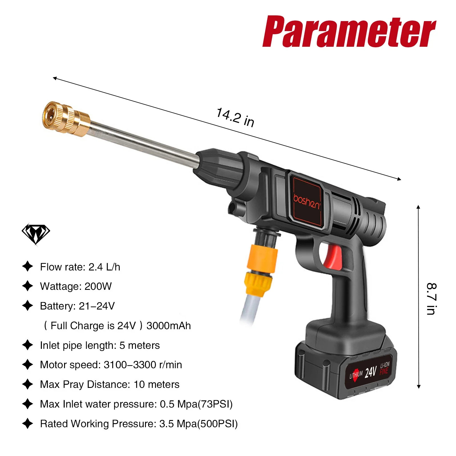 Cordless Pressure Washer 26 Bar Copper Motor Self-Priming 2 Batteries Car Bike