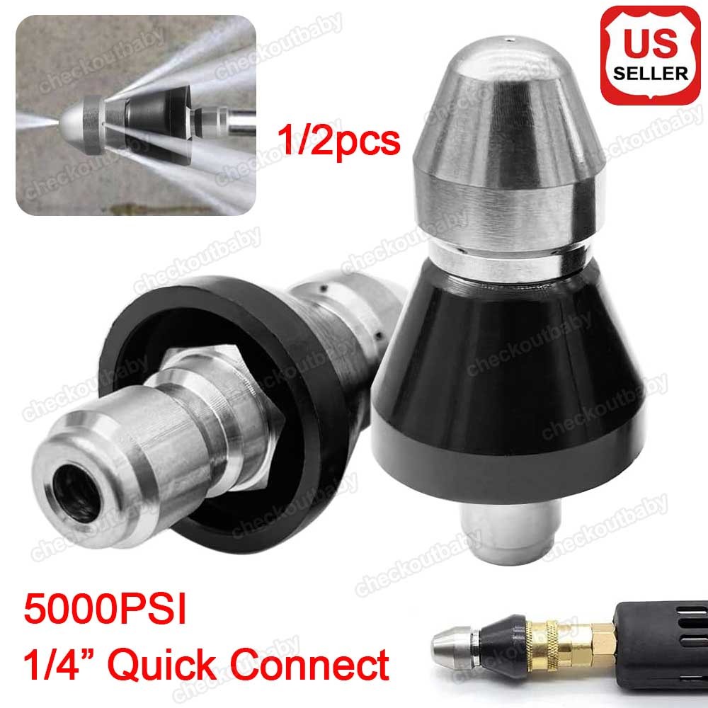 Sewer Cleaning Tool High-Pressure Nozzle 5000PSI Pipe Cleaner 1/4″ Connector