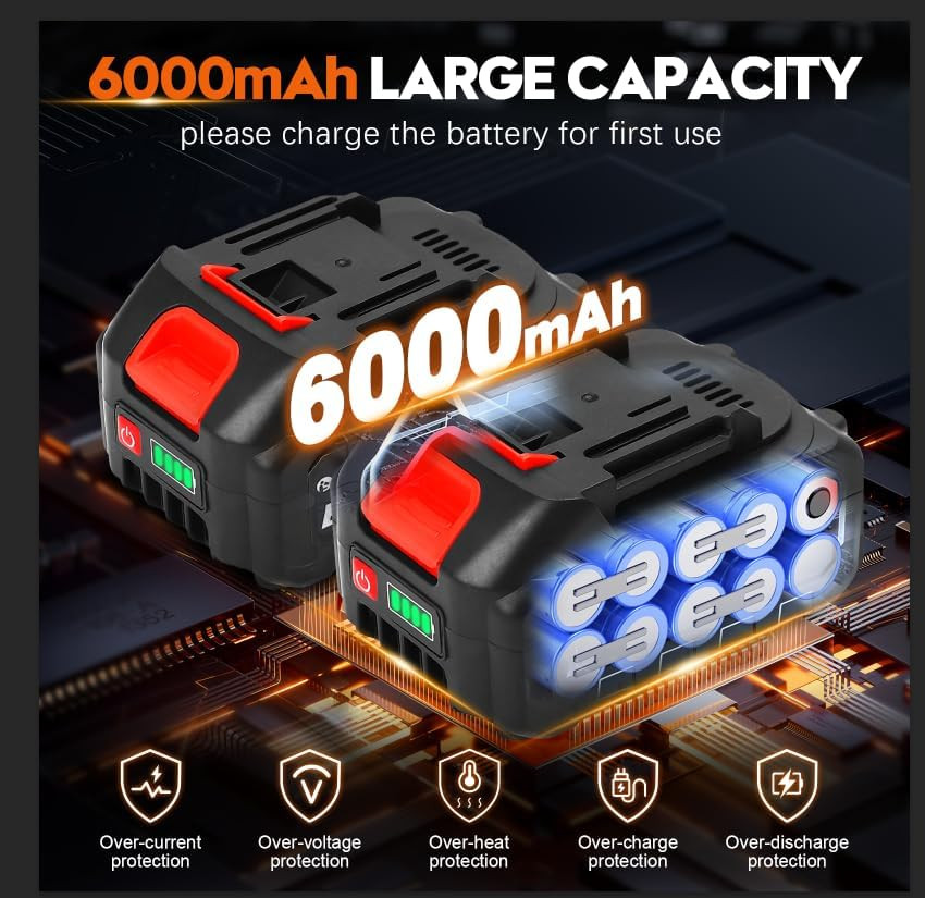 Cordless Handheld Washer Brushless Motor, 6000Mah Battery Operated Car Washer 6-