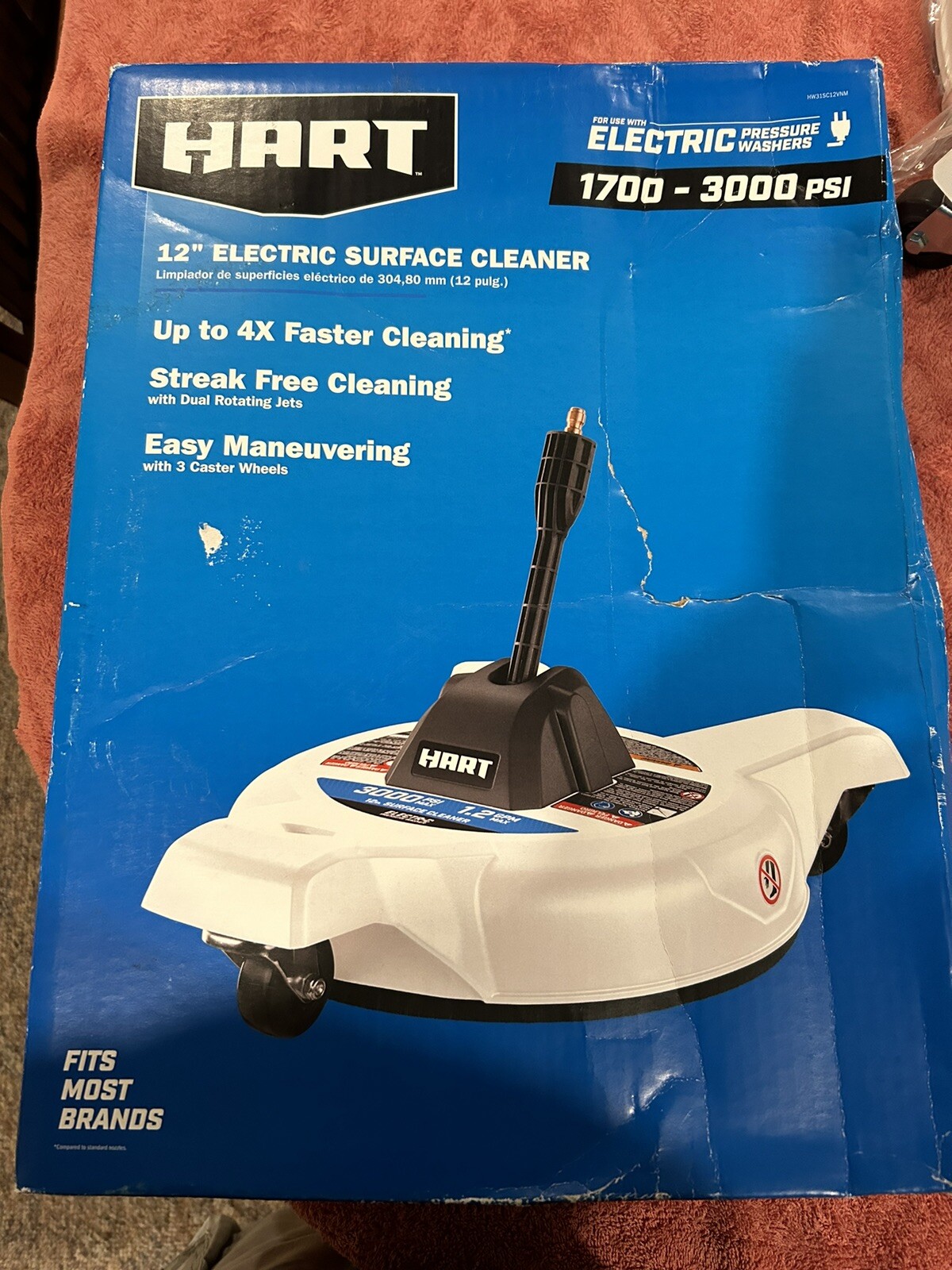 HART 12 in 3000PSI Electric Pressure Washer Surface Cleaner with Casters Durable