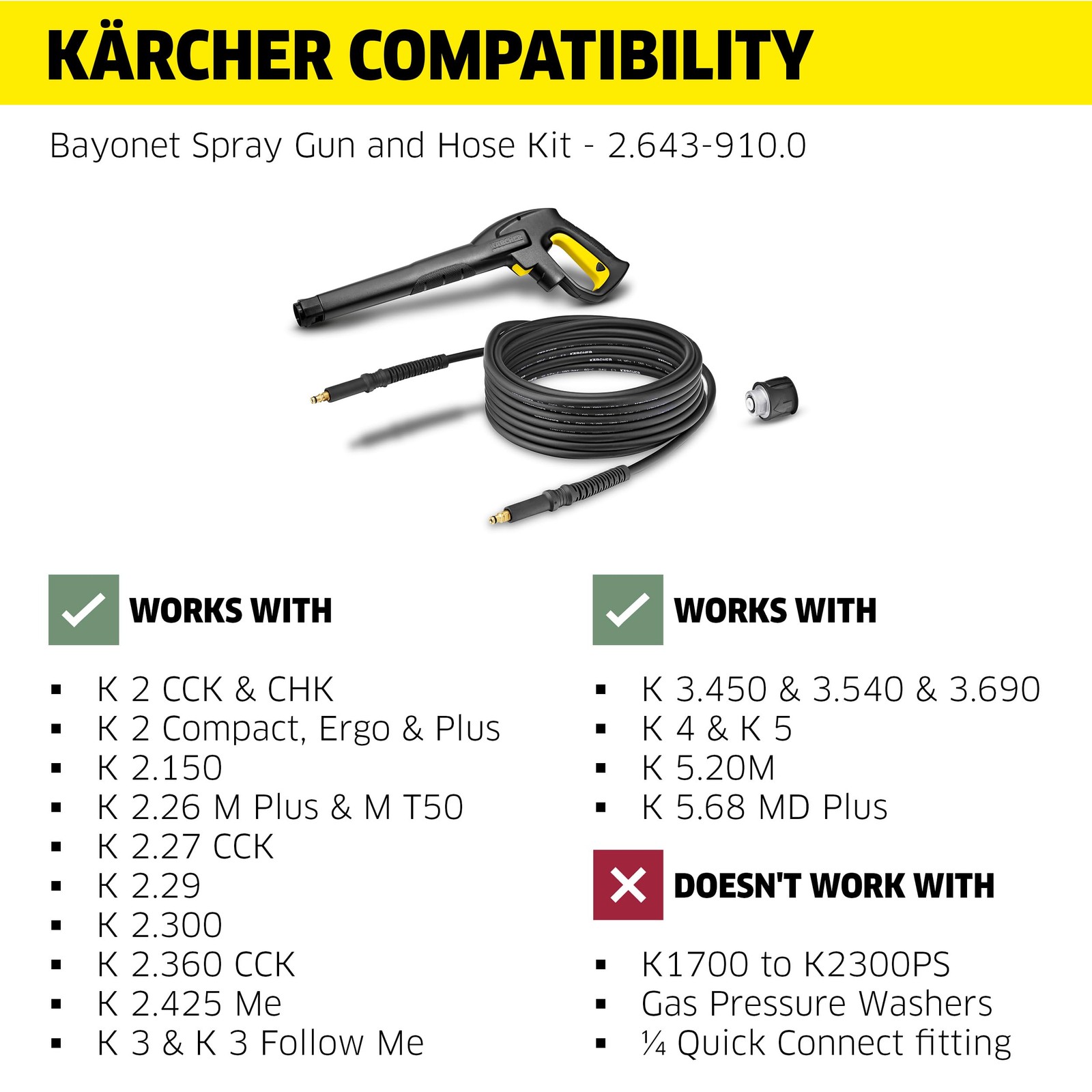 25ft Hose & Spray Gun Combo for Karcher K2-K5 Electric Pressure Washers
