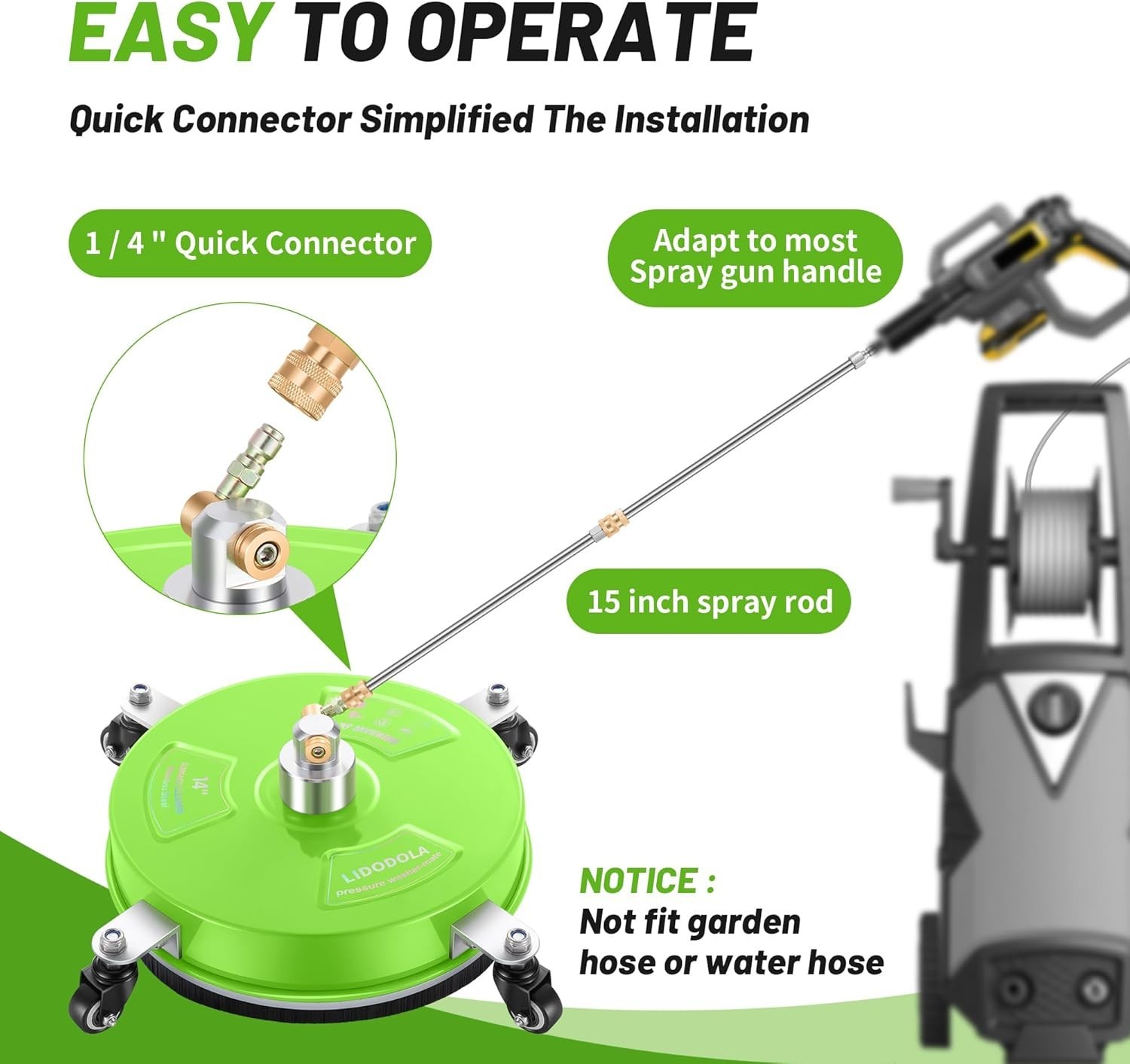 Eco-Friendly 14″ Pressure Washer Surface Cleaner – Green Stainless Steel Design