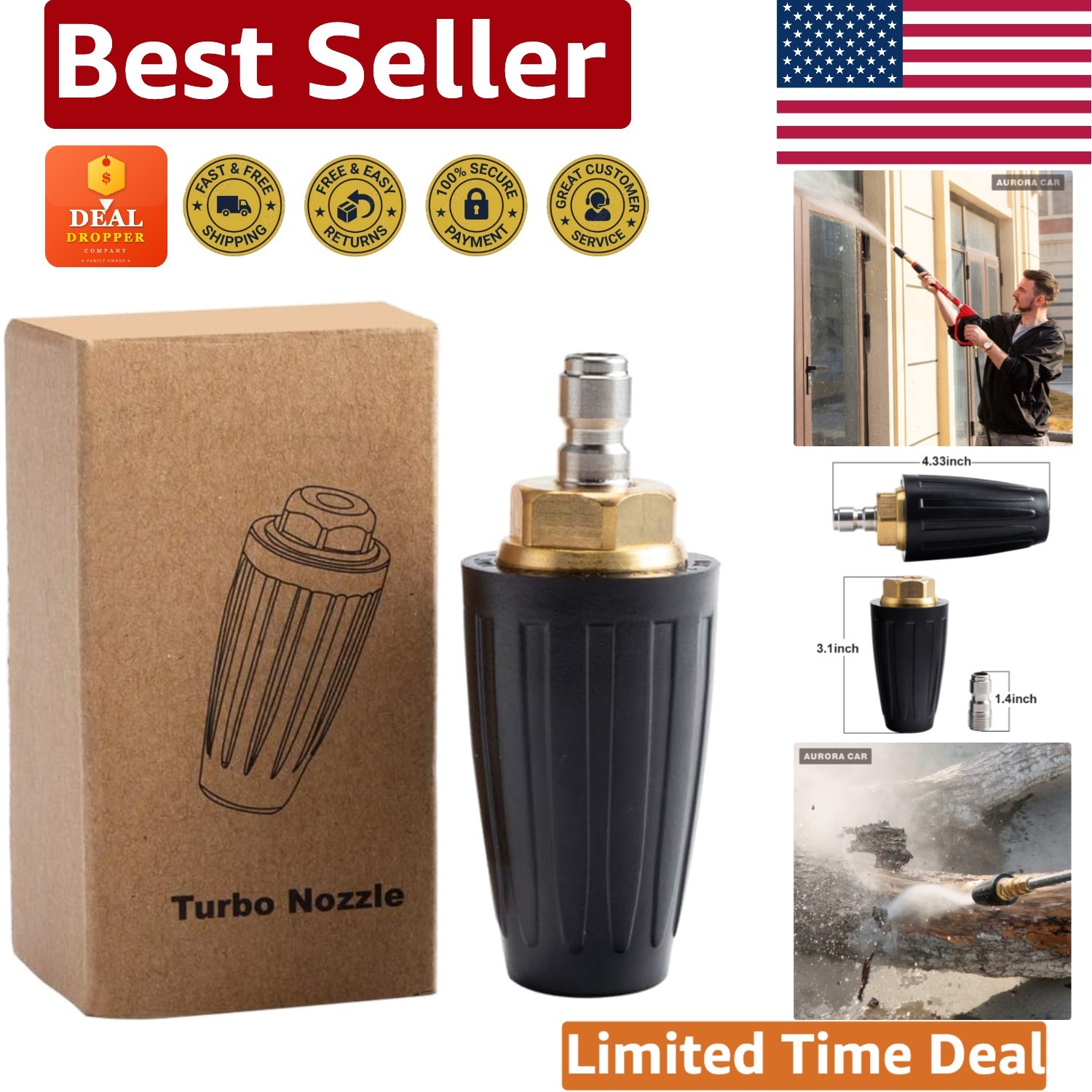 Stainless Steel Turbo Nozzle for 4000 PSI Pressure Washers – Heavy-Duty Design