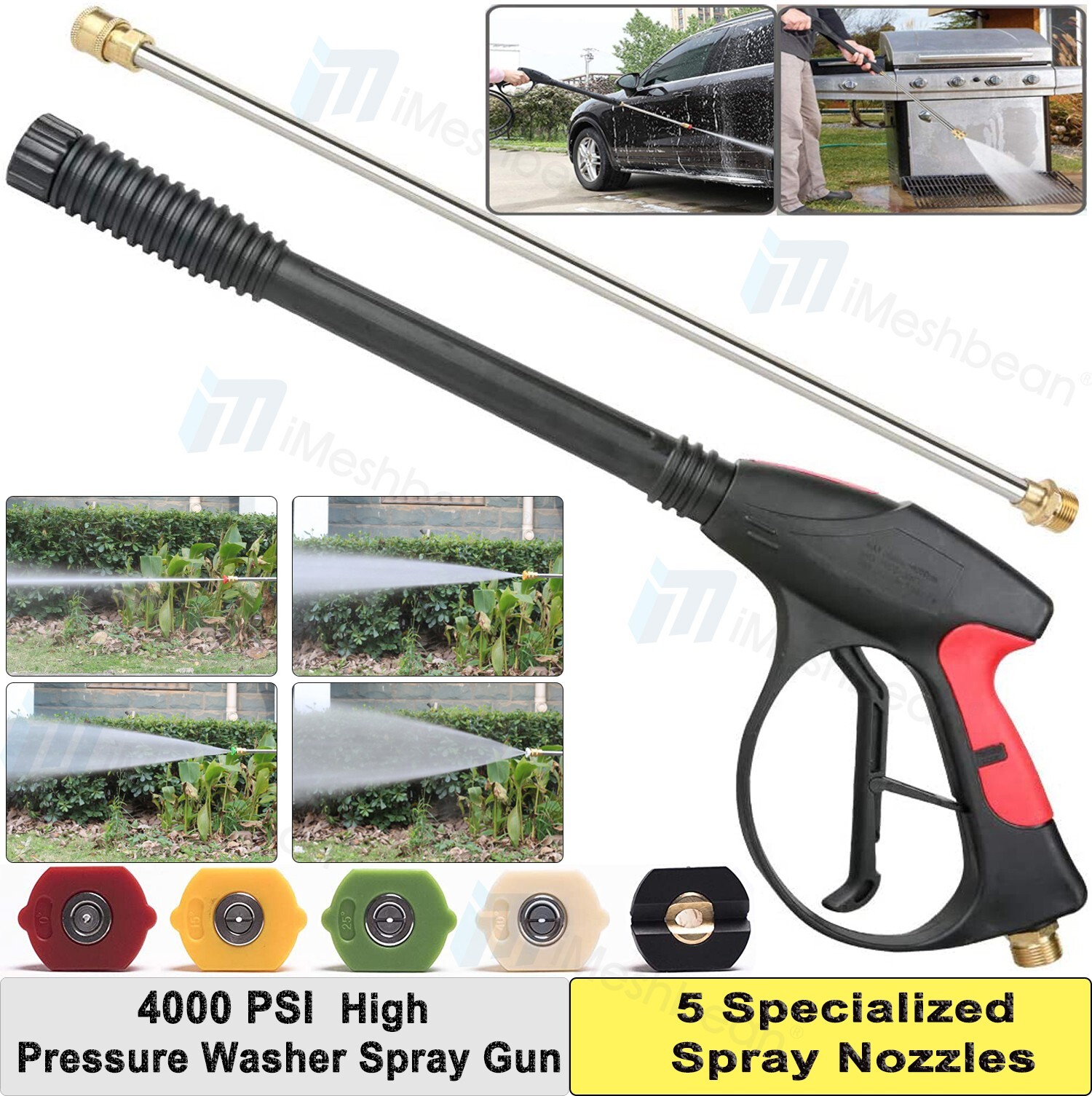 Pressure Washer Water Gun M22-14mm Connect w/ 5 Nozzle Car Wash Spray Wand Lance