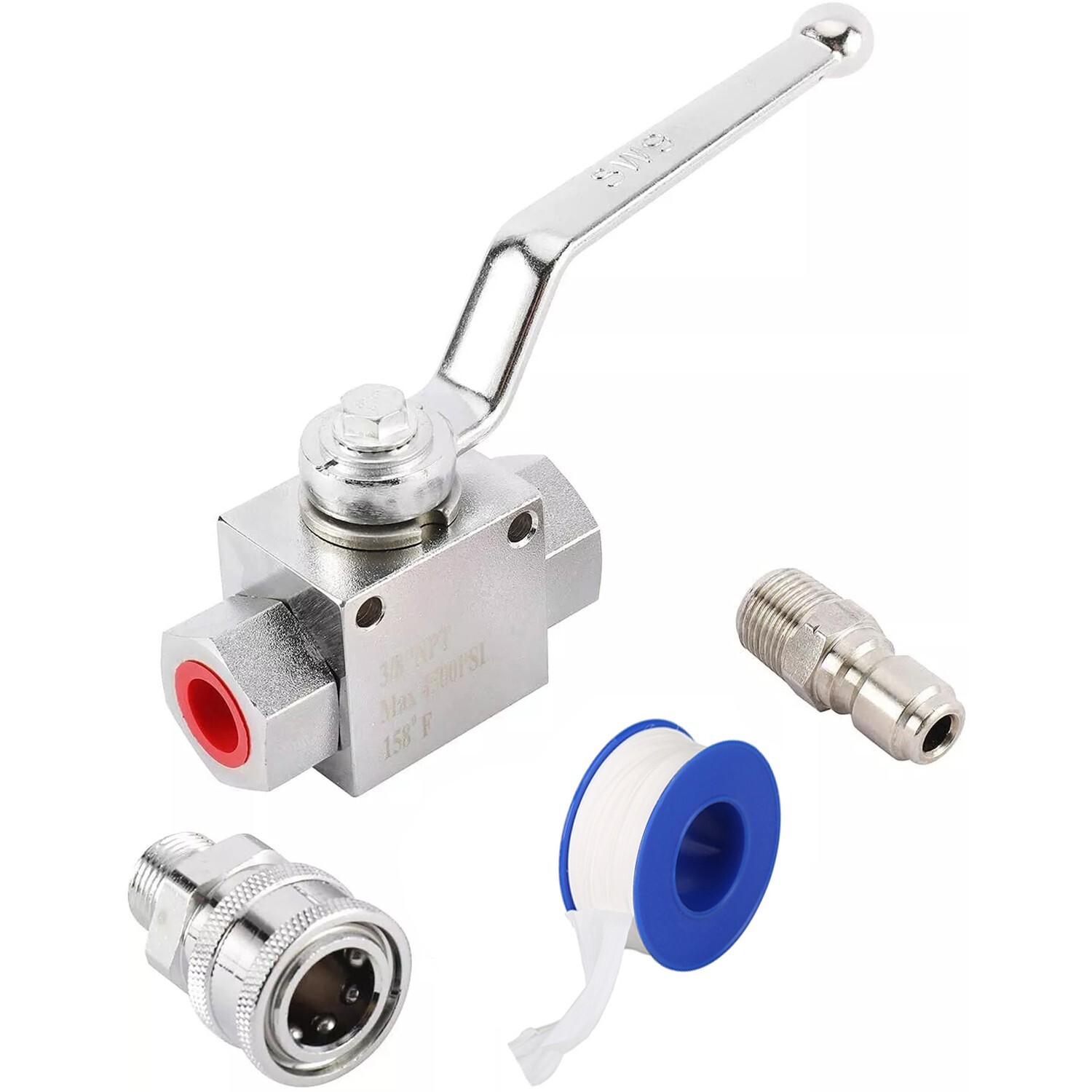 4350 PSI High Pressure Washer Ball Valve Kit with Adapters 3/8″ Quick Disconnect