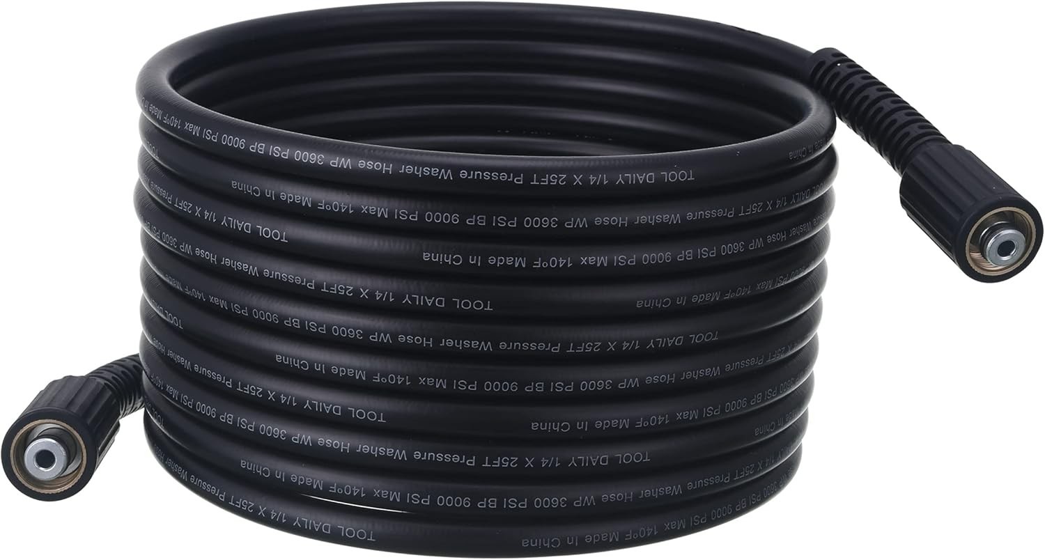 Durable 25 FT High Pressure Washer Hose, 3600 PSI M22 Thread, PVC Construction