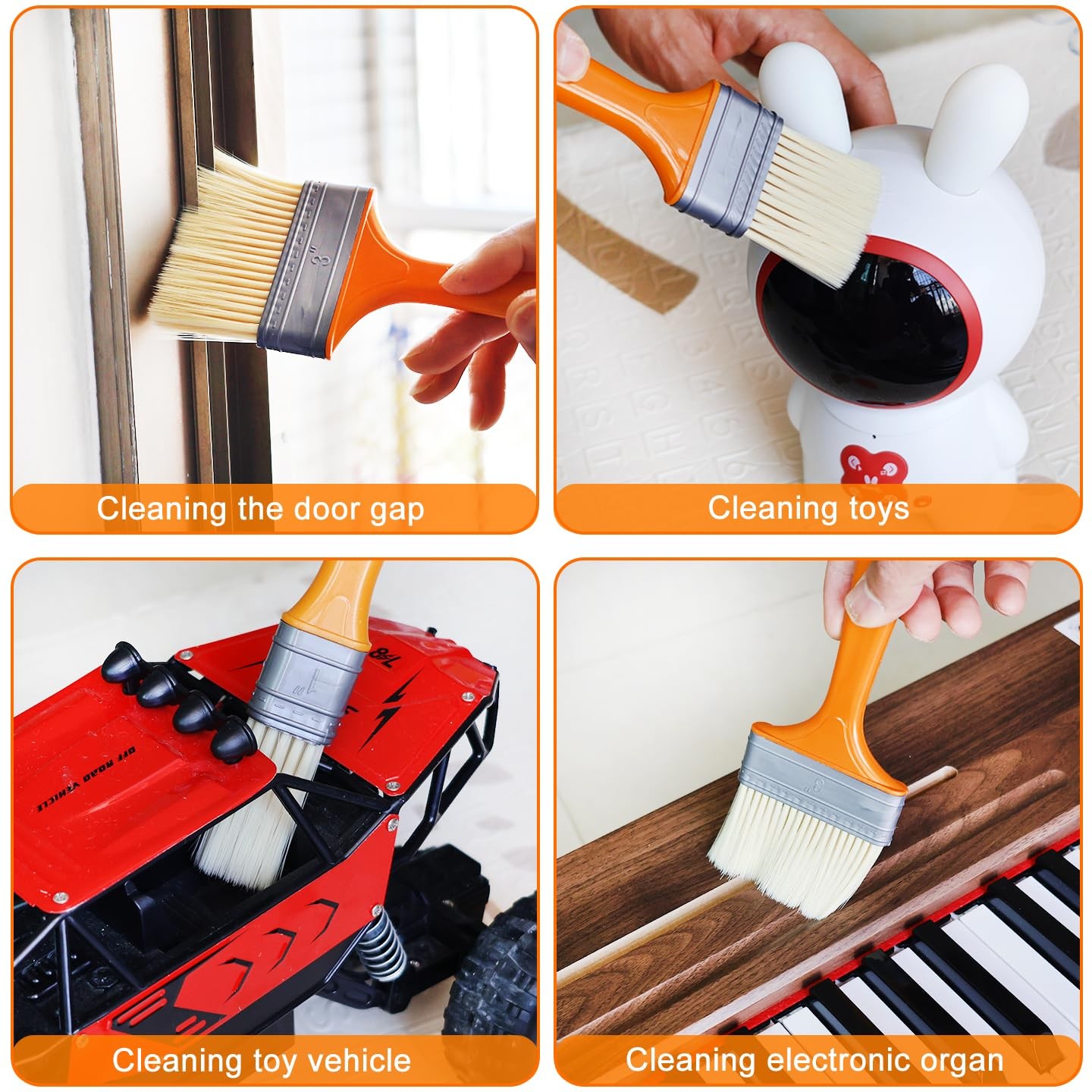 3 Pack Microfiber Duster Brush, Soft 1 inch, 2 inches, 3 Orange