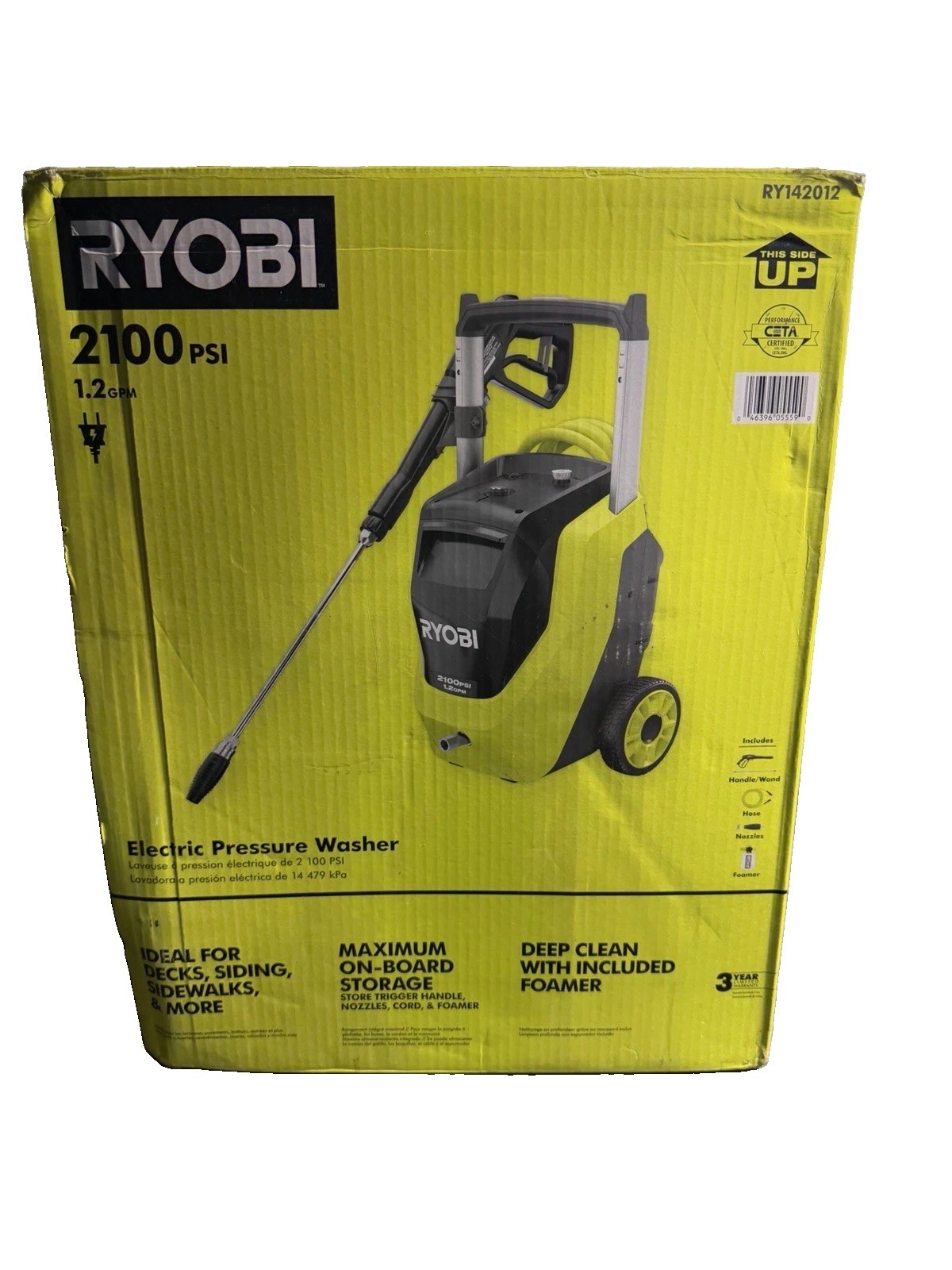 RYOBI RY142012 2100 PSI 1.2 GPM Electric Pressure Washer Tested No Foamer