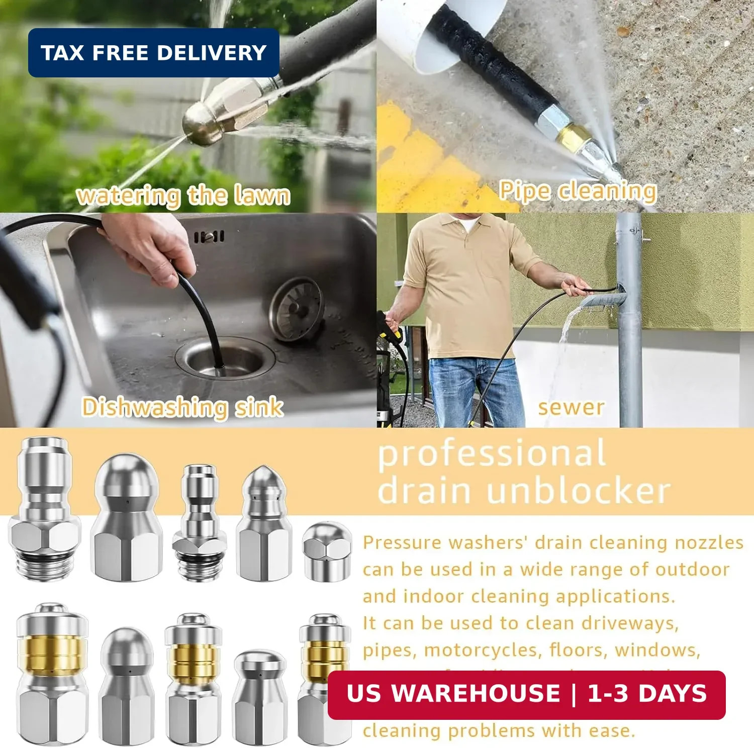 Jetter Heads Kit (Pack of 10) Jetter Nozzle Kit Rotating Button Drain Cleaning N