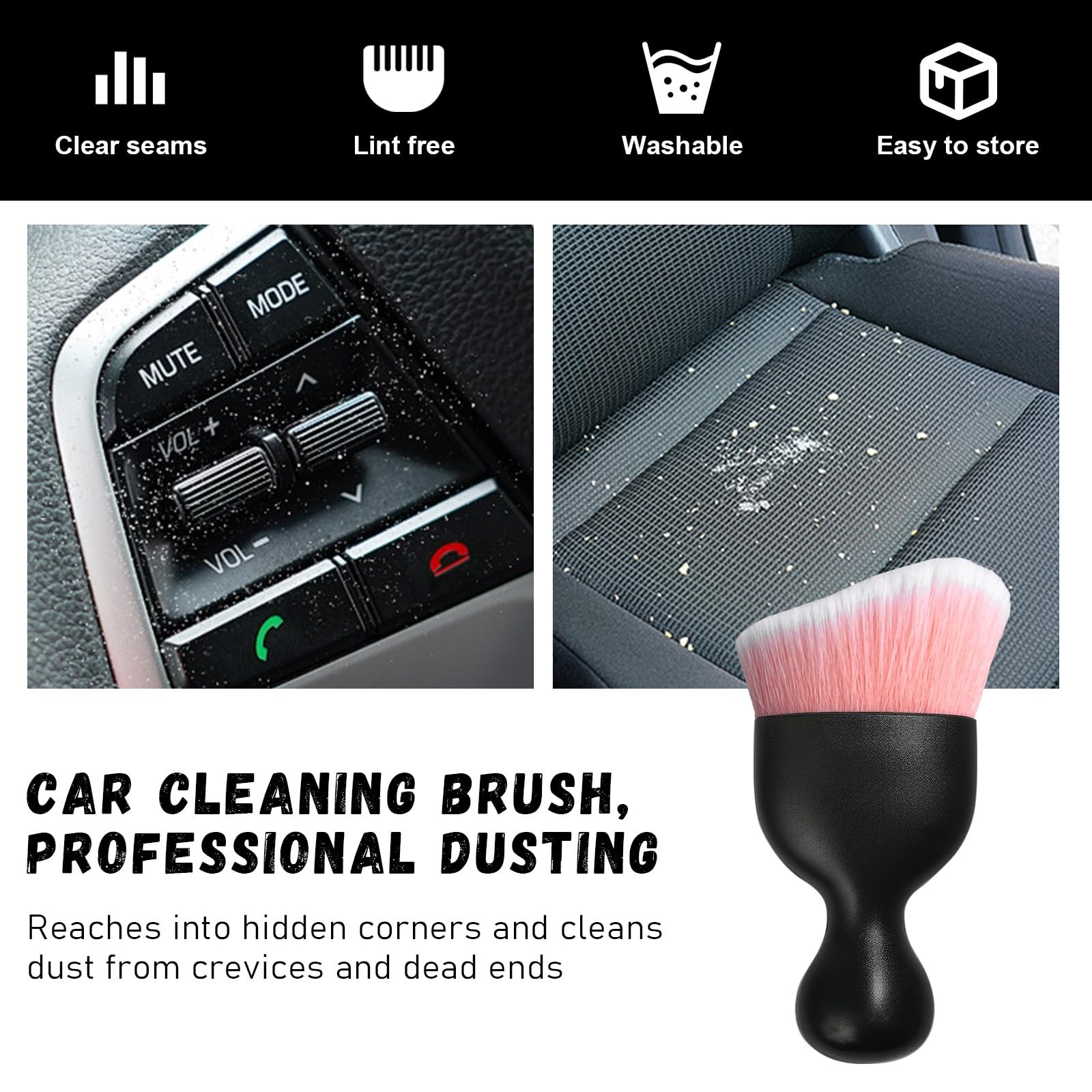 Ziciner 2 PCS Car Detailing Brush, Curved Soft Bristles 2 PCS, Pink/White