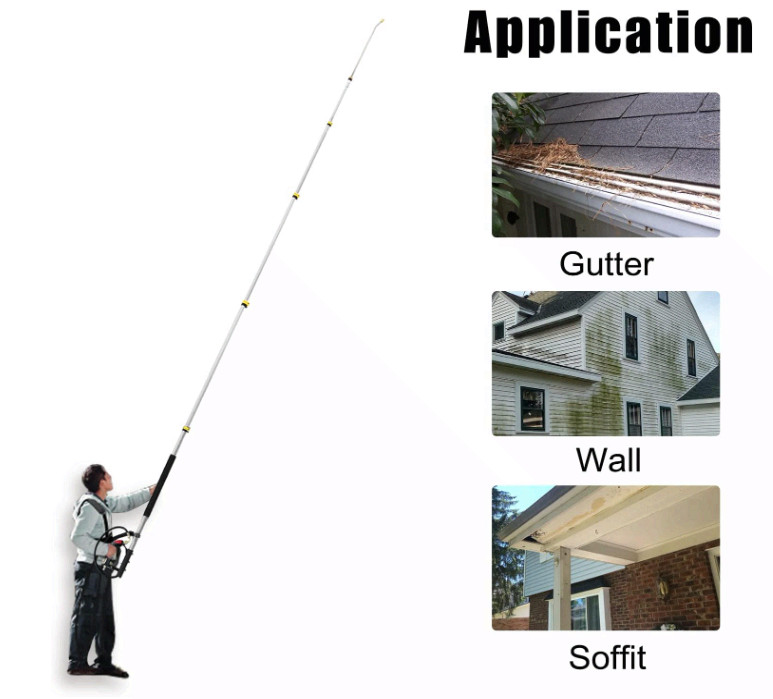 24FT Telescoping Pressure Washer Wand Kit w/Gutter Cleaner & 5 Nozzle Tips